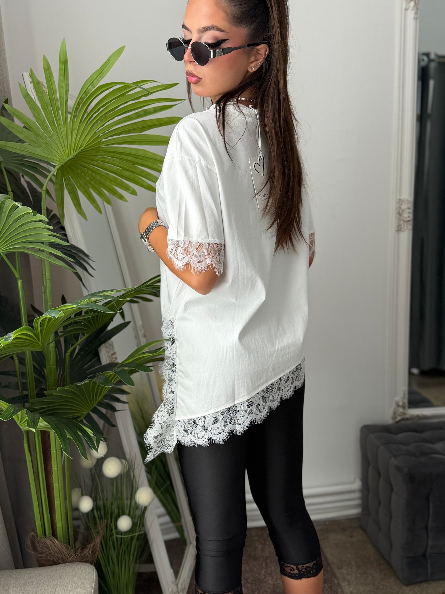 Tricou cu dantelă alb SARA