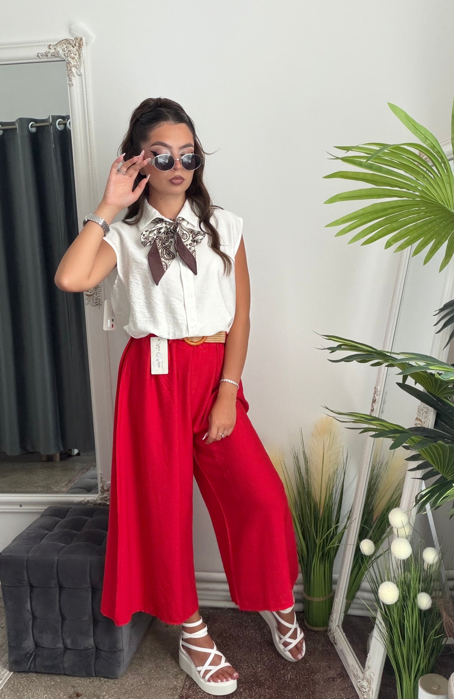 Pantaloni de vară 3/4 roșii JULIA