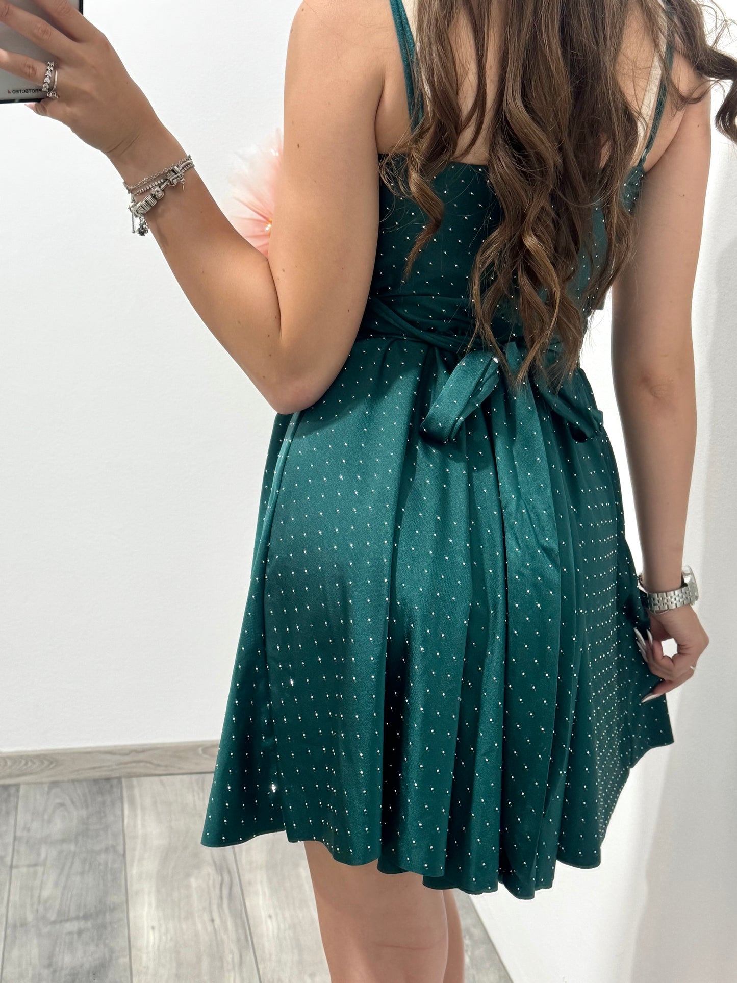 Rochie cu cristale ștanțate verde Ginny