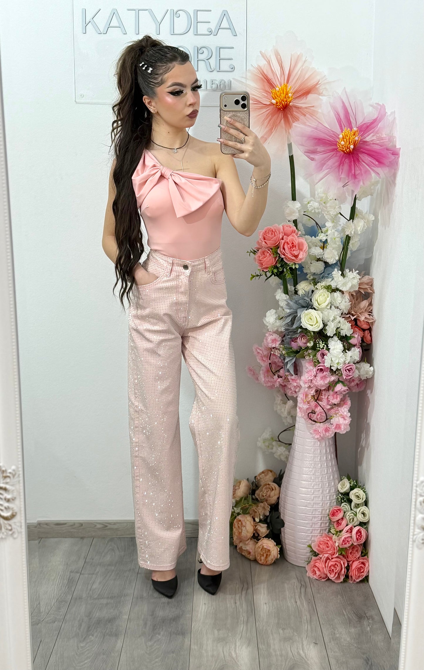 Blugi dama wideleg roz full piatra Weil