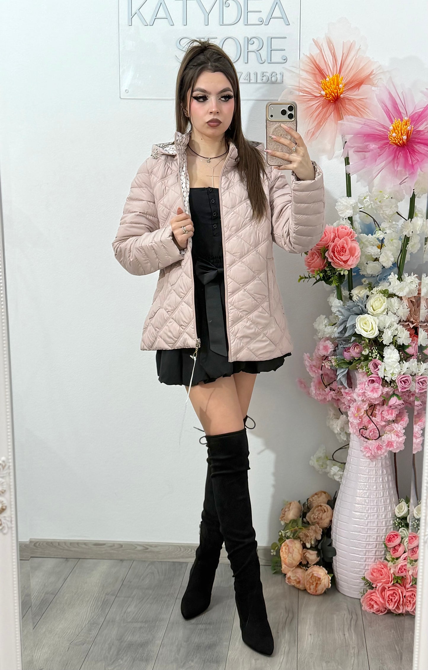 Geacă din fâș cu două fețe bej MARIA