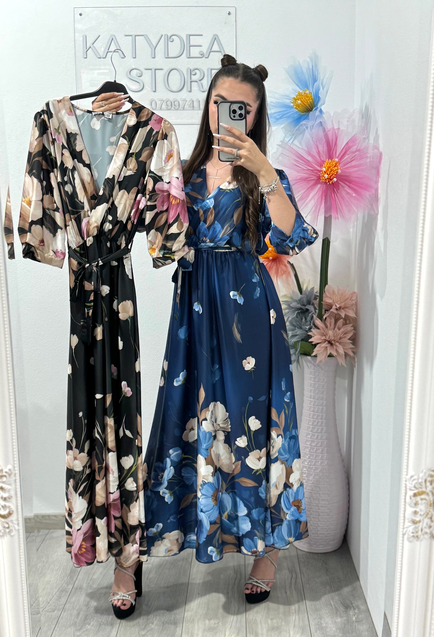 Rochie satinata cu imprimeu floral Bella