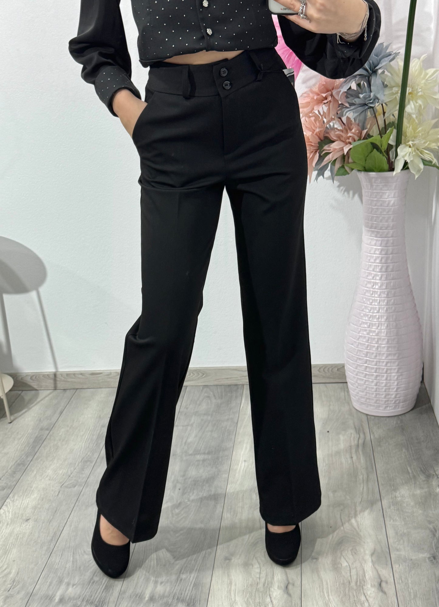 Pantaloni WideLeg negri ANA