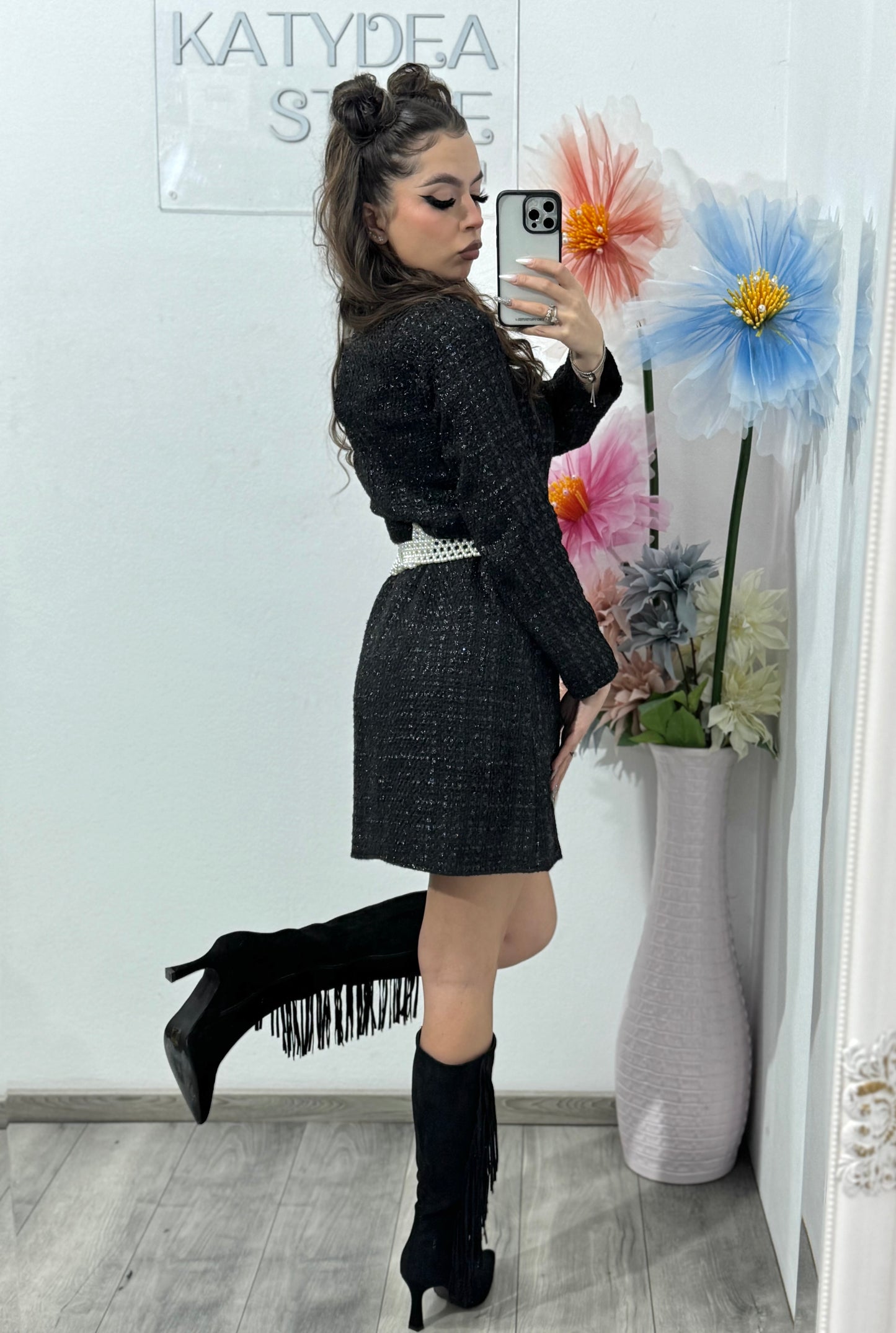 Rochie din tweed neagră ELLA