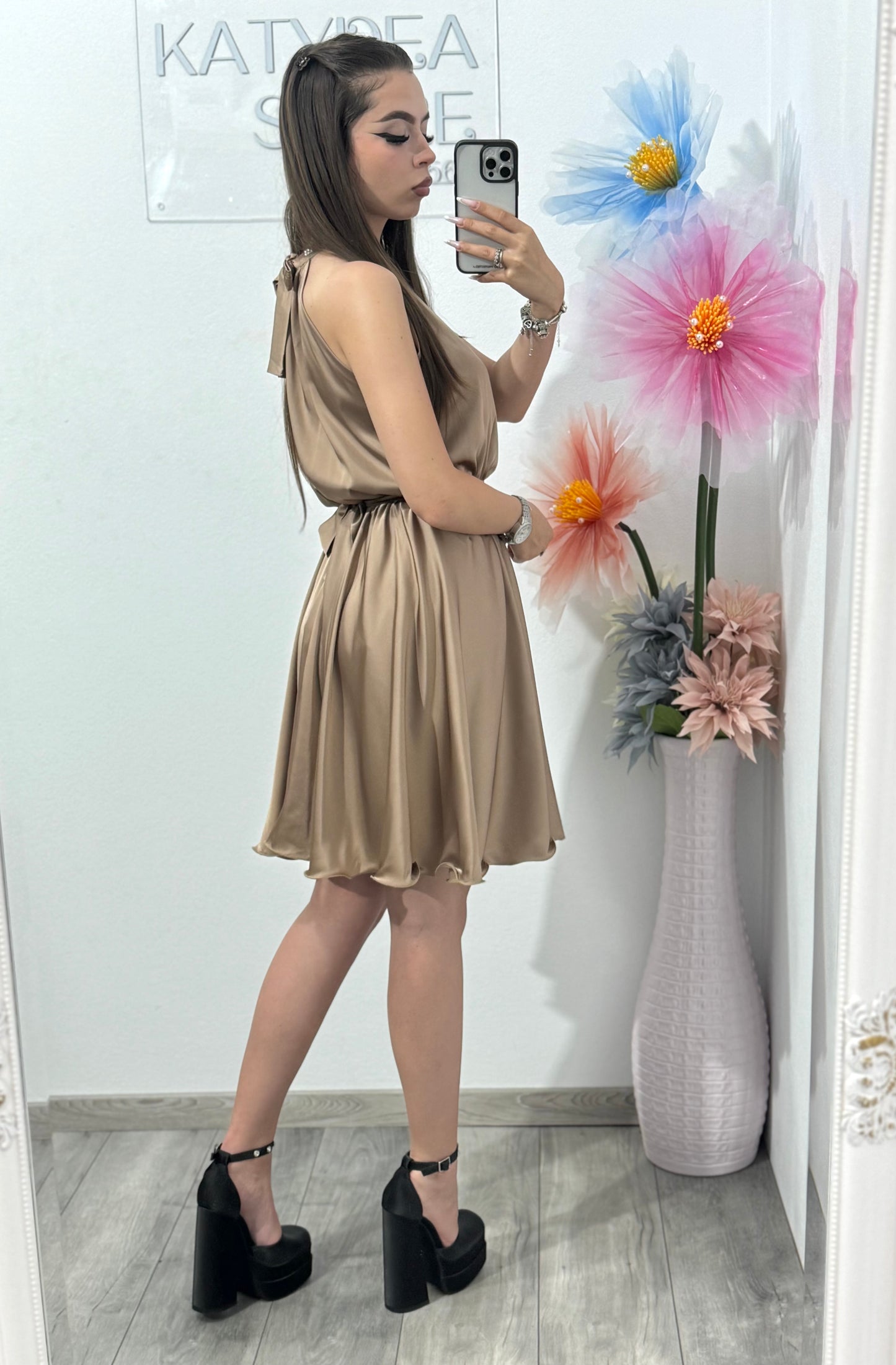 Rochie din satin cappucino Anastasia