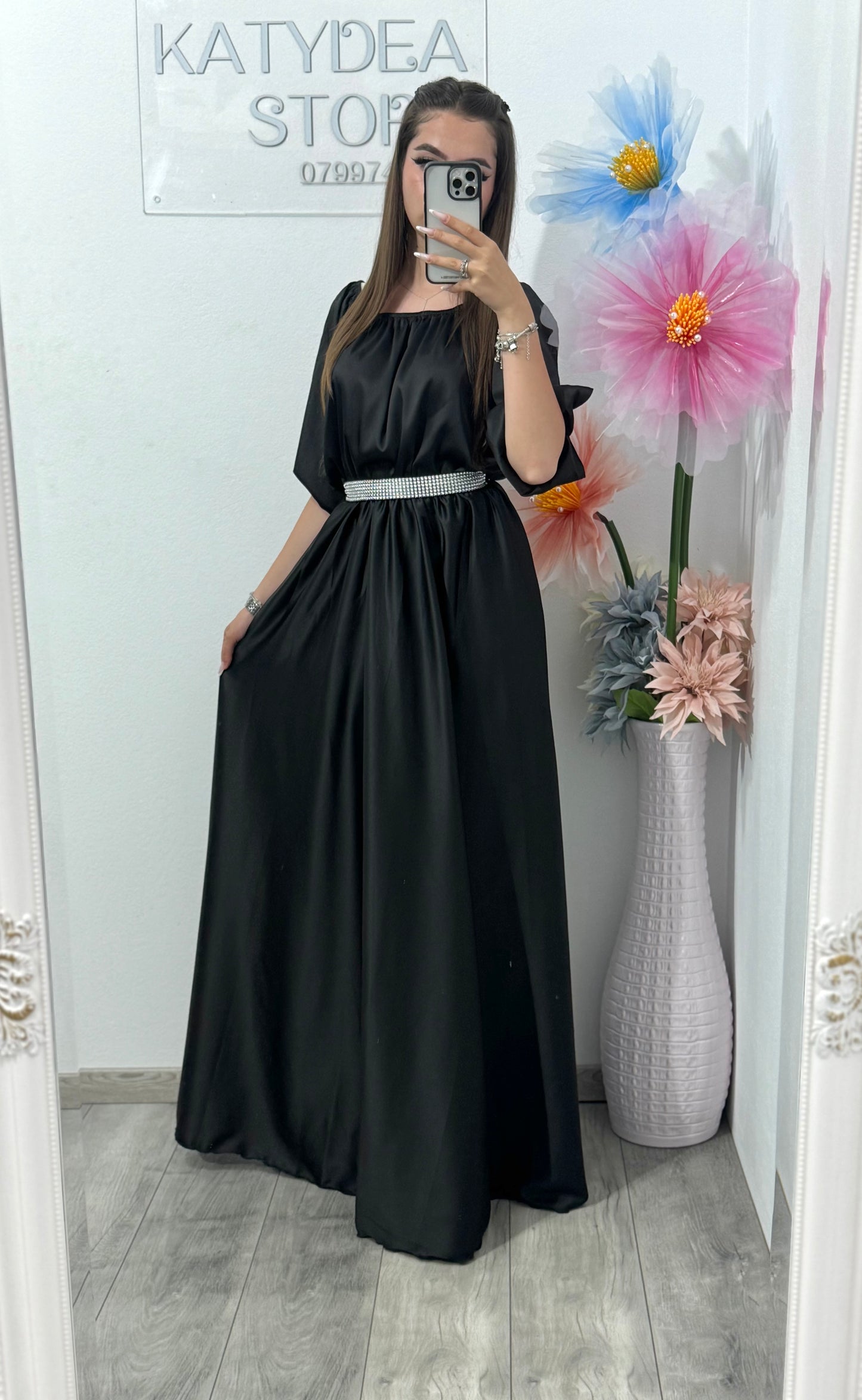 Rochie din satin neagră Anna