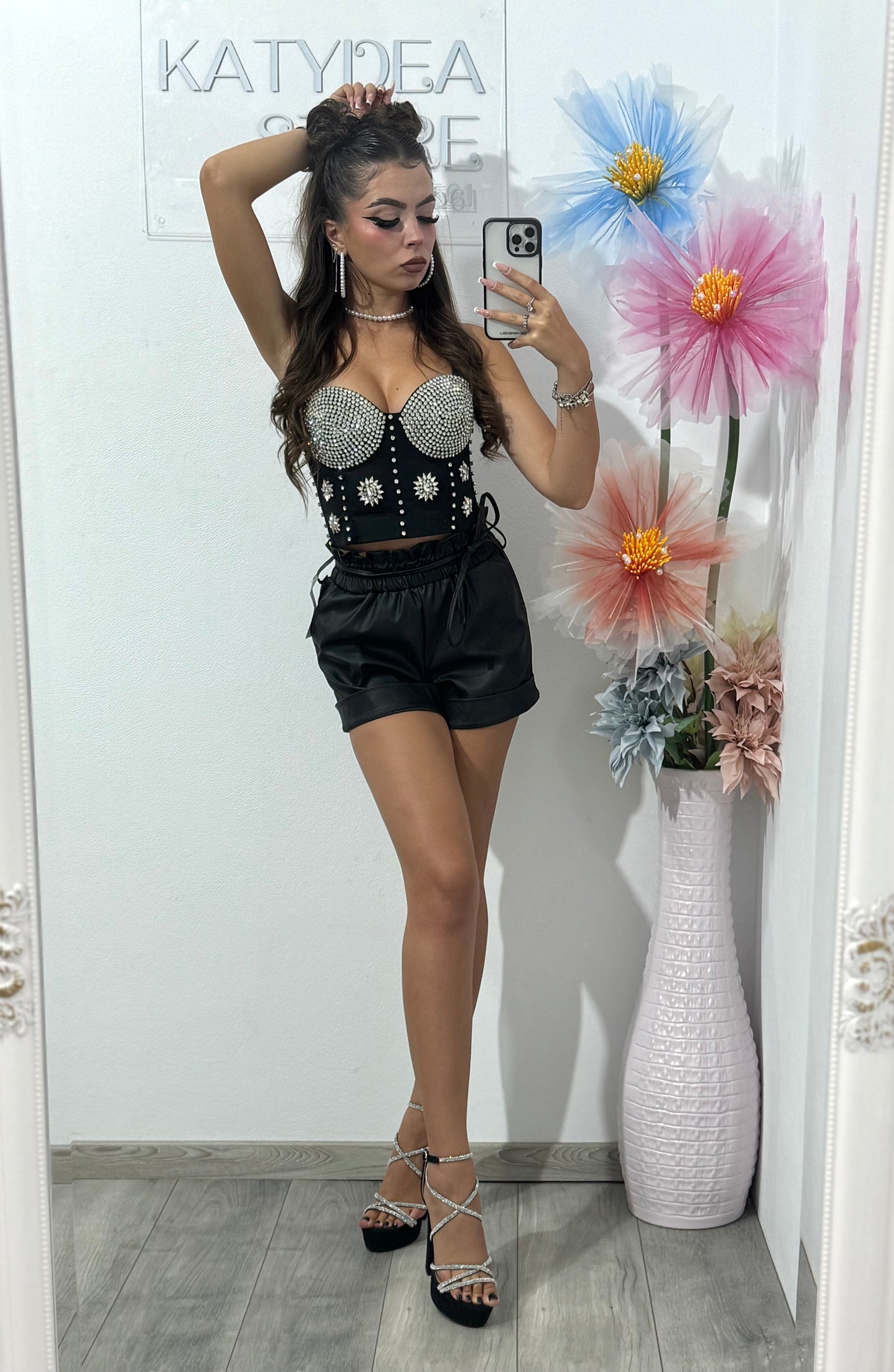 Pantaloni de piele negri Selin