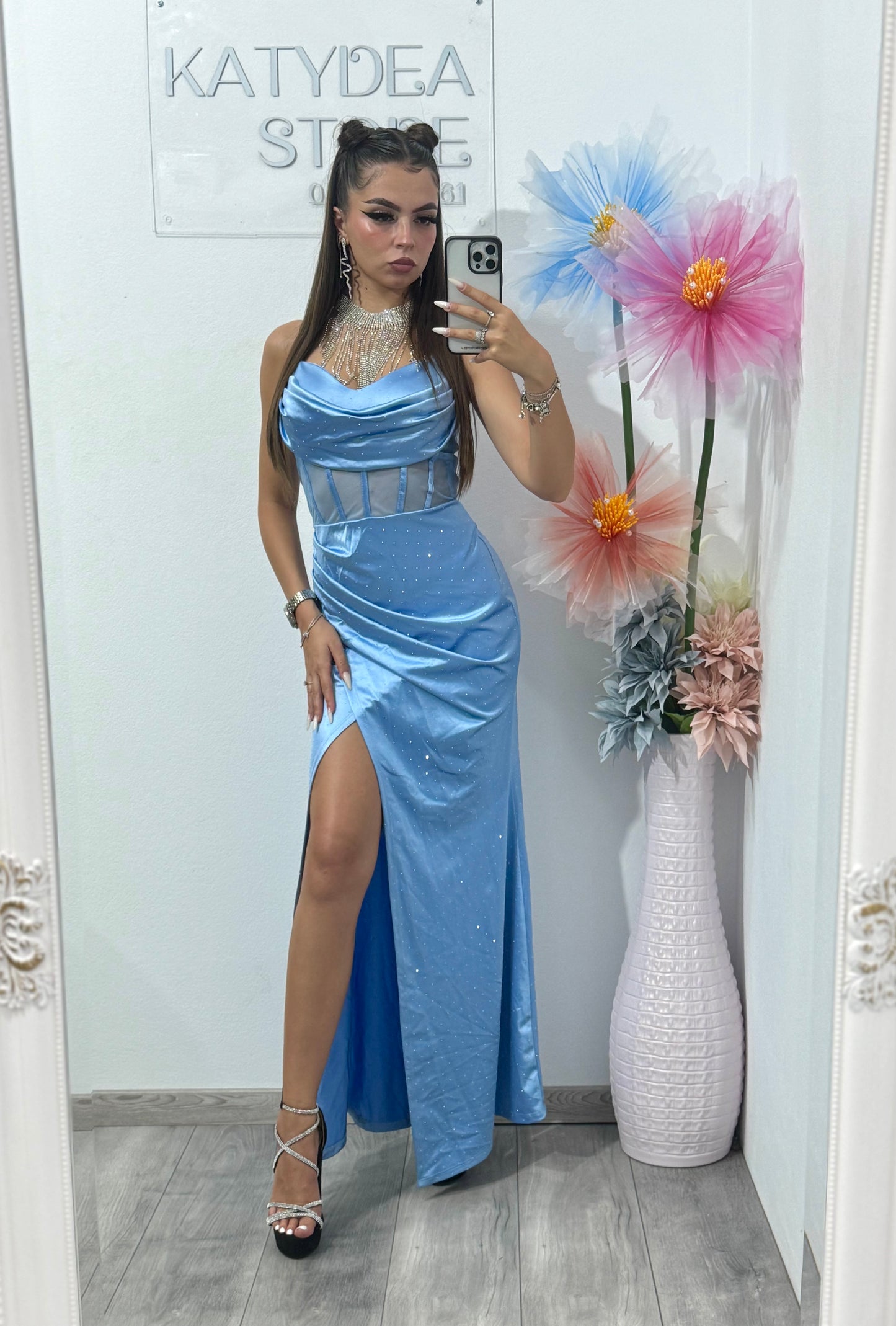 Rochie elegantă cu corset babyblue Alice