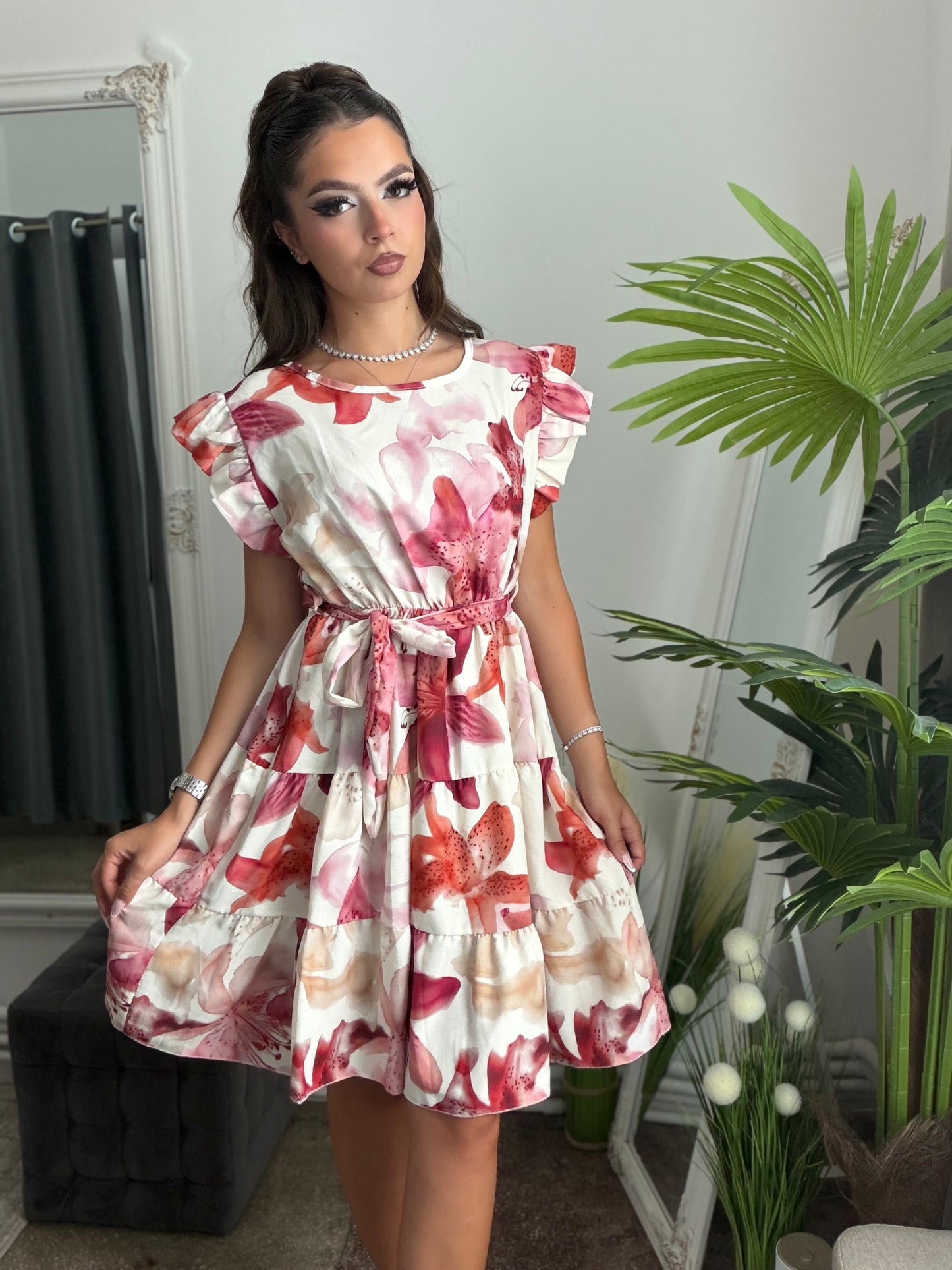 Rochie cu volanase roz ELSA