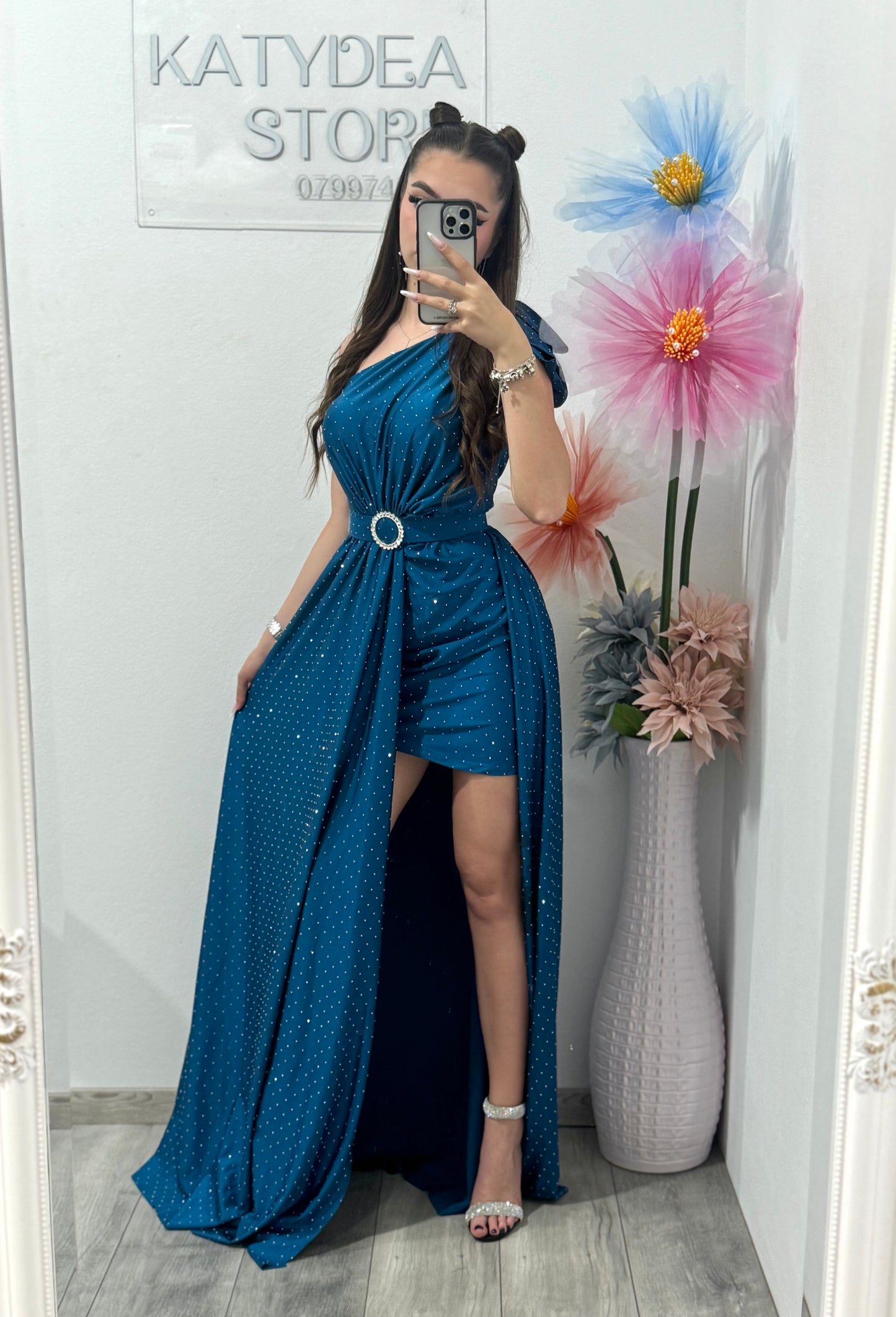 Rochie elegantă cu cristale turcoaz Cleopatra