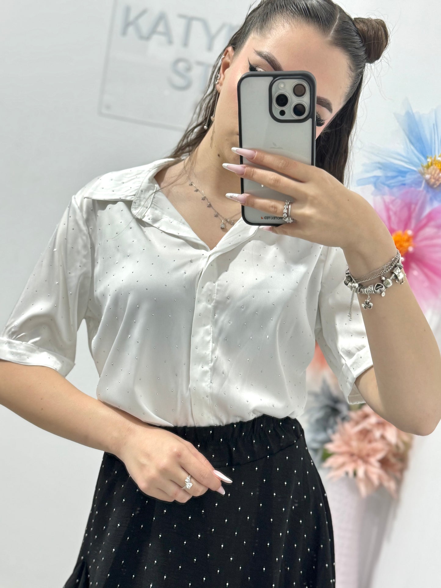 Cămașă elegantă cu cristale albă Marissa