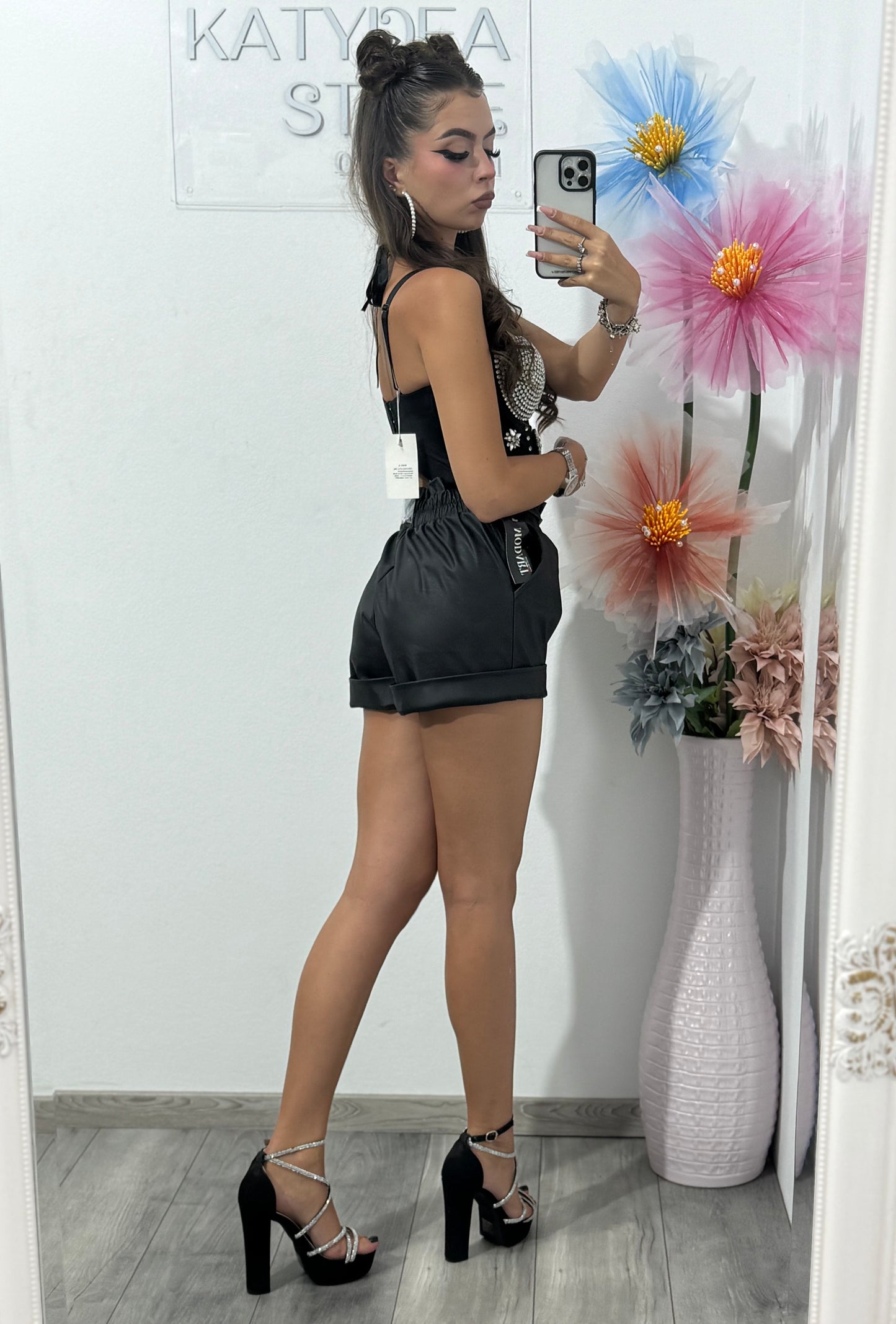 Pantaloni de piele negri Selin