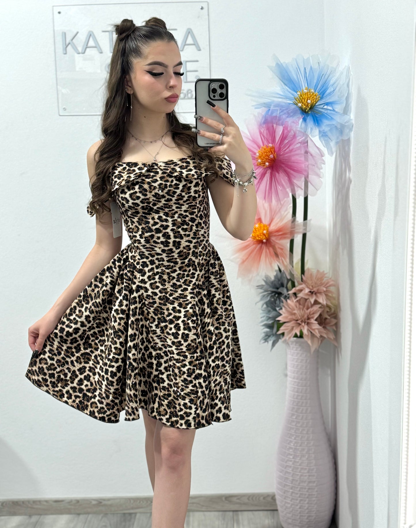 Rochie cu cristale ștanțate animalprint Clary