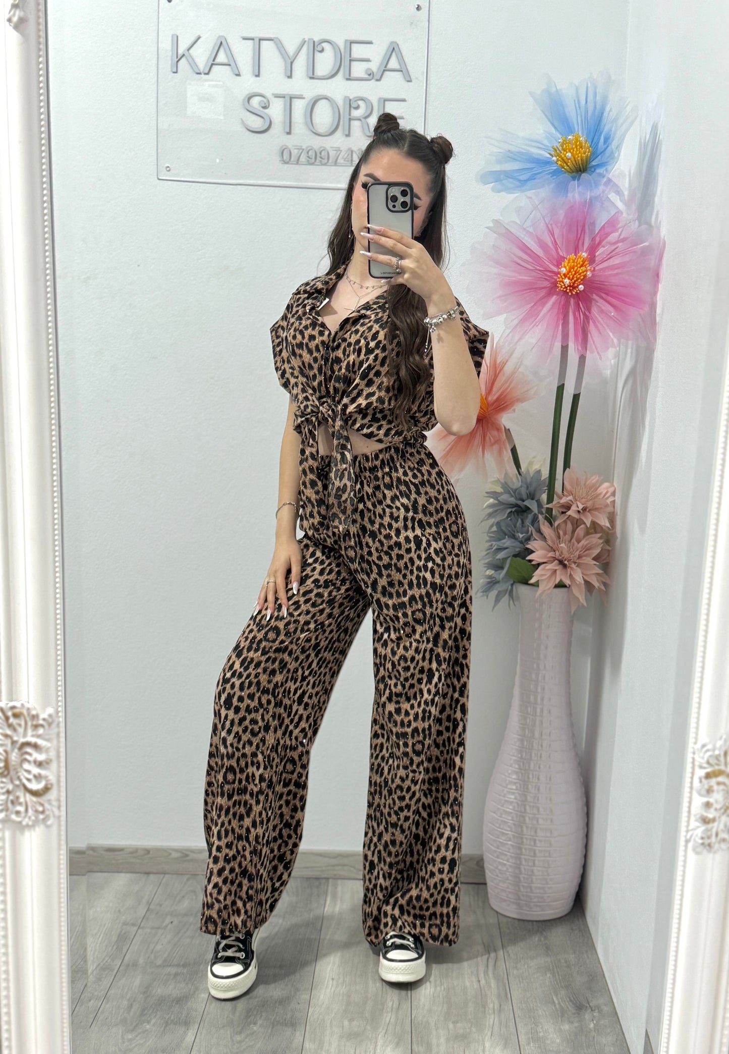 Compleu animal print cu cristale Roxanna