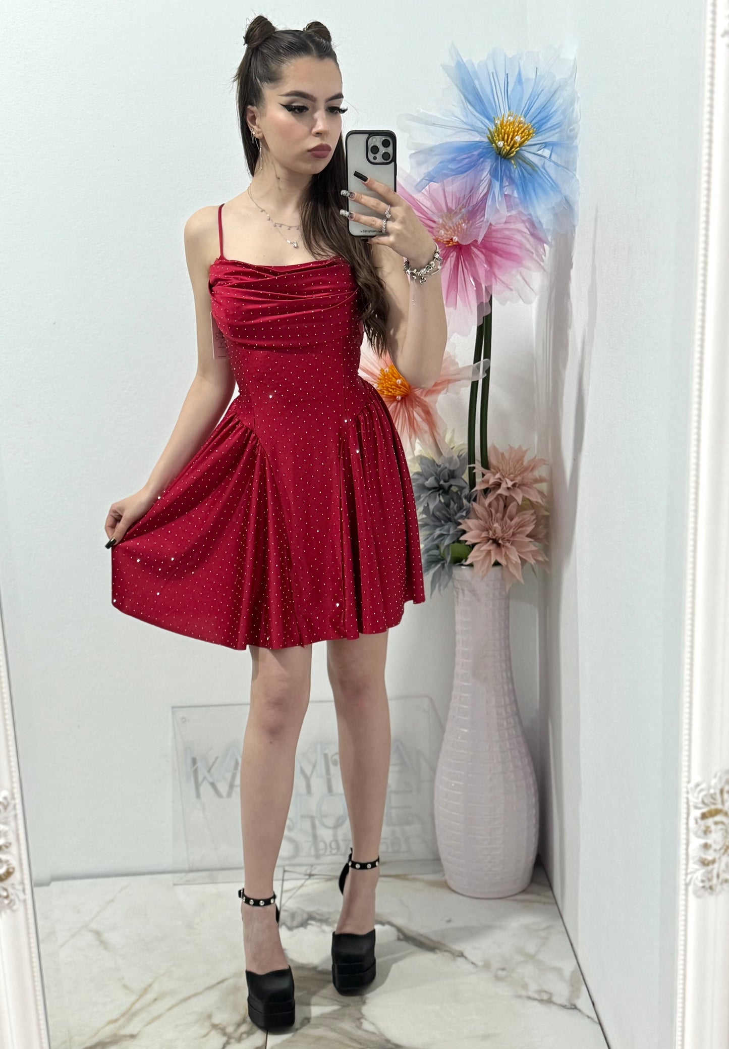 Rochie elegantă cu cristale roșie Ginny