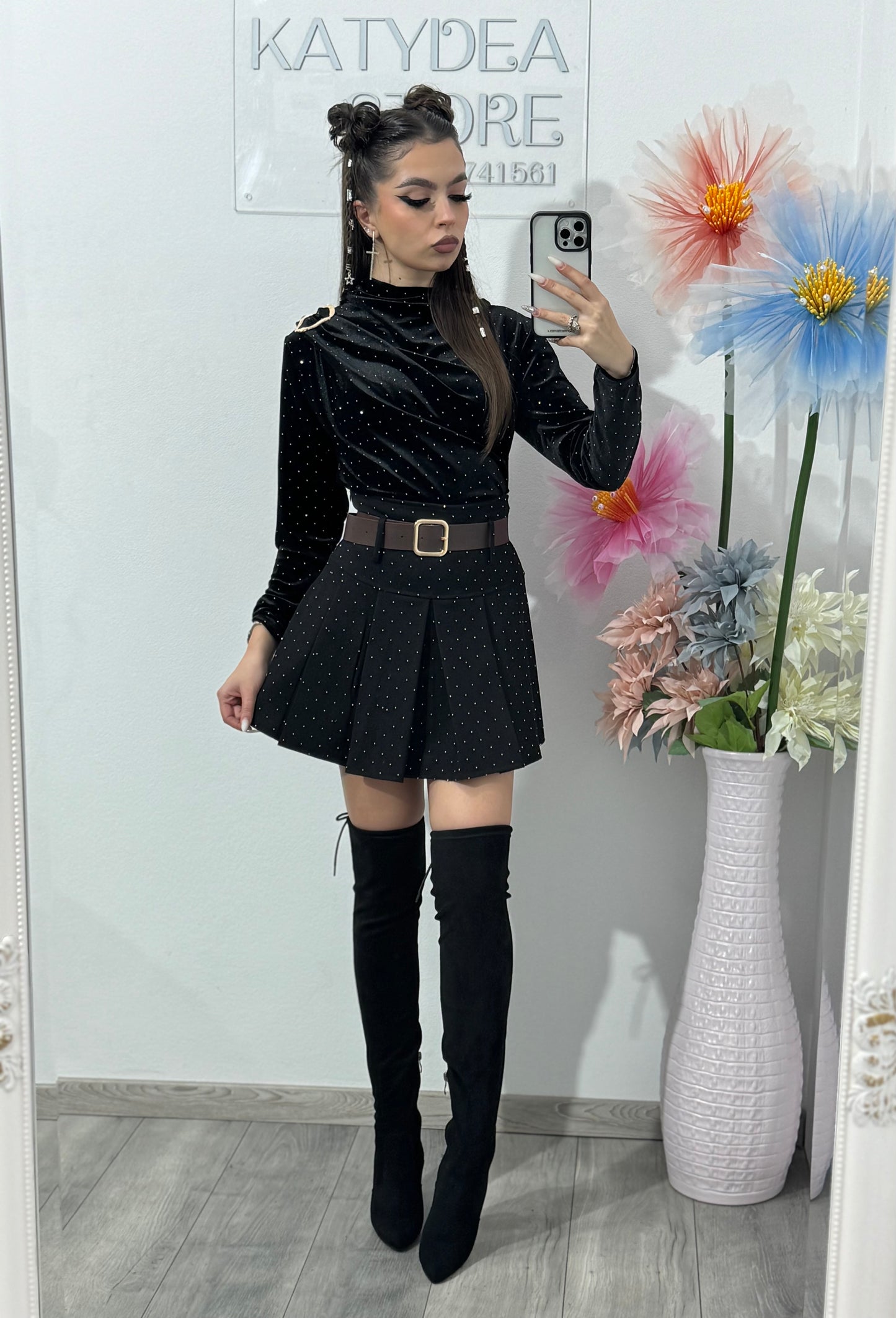 Fustă cu cristale argintii MELISSA