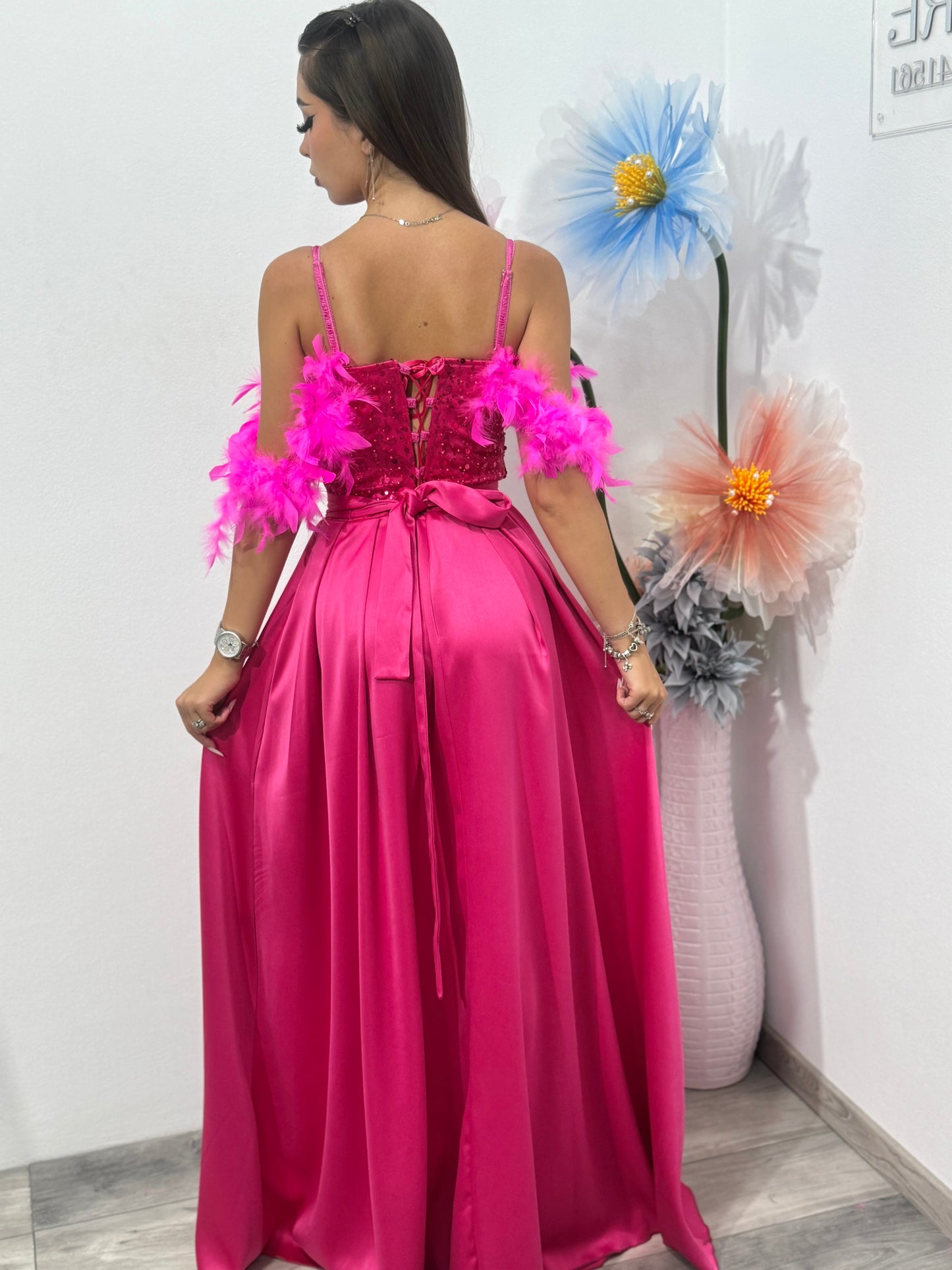 Rochie lungă cu paiete Pinko fucsia