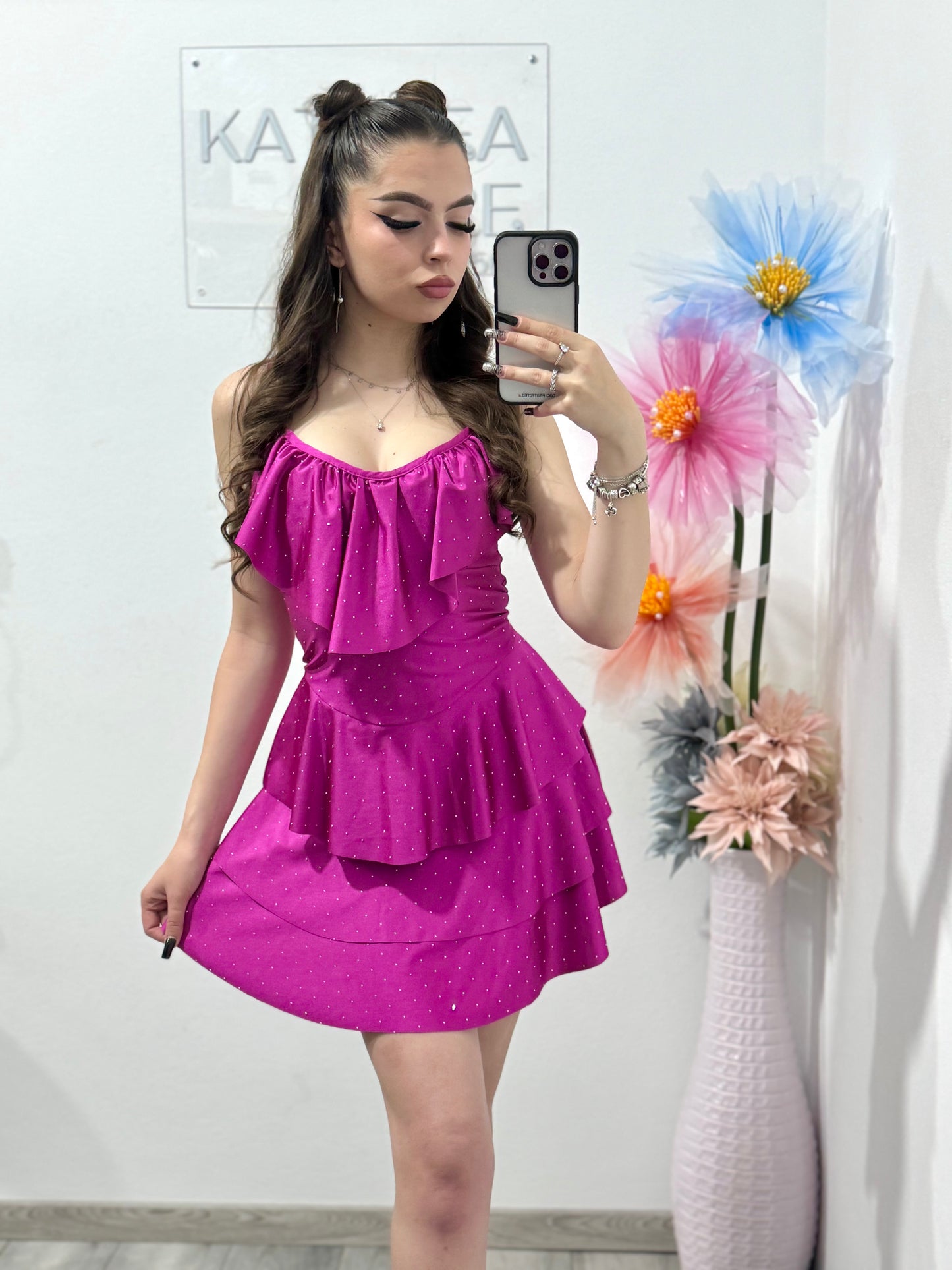Rochie cu volanase și cristale ștanțate Corina