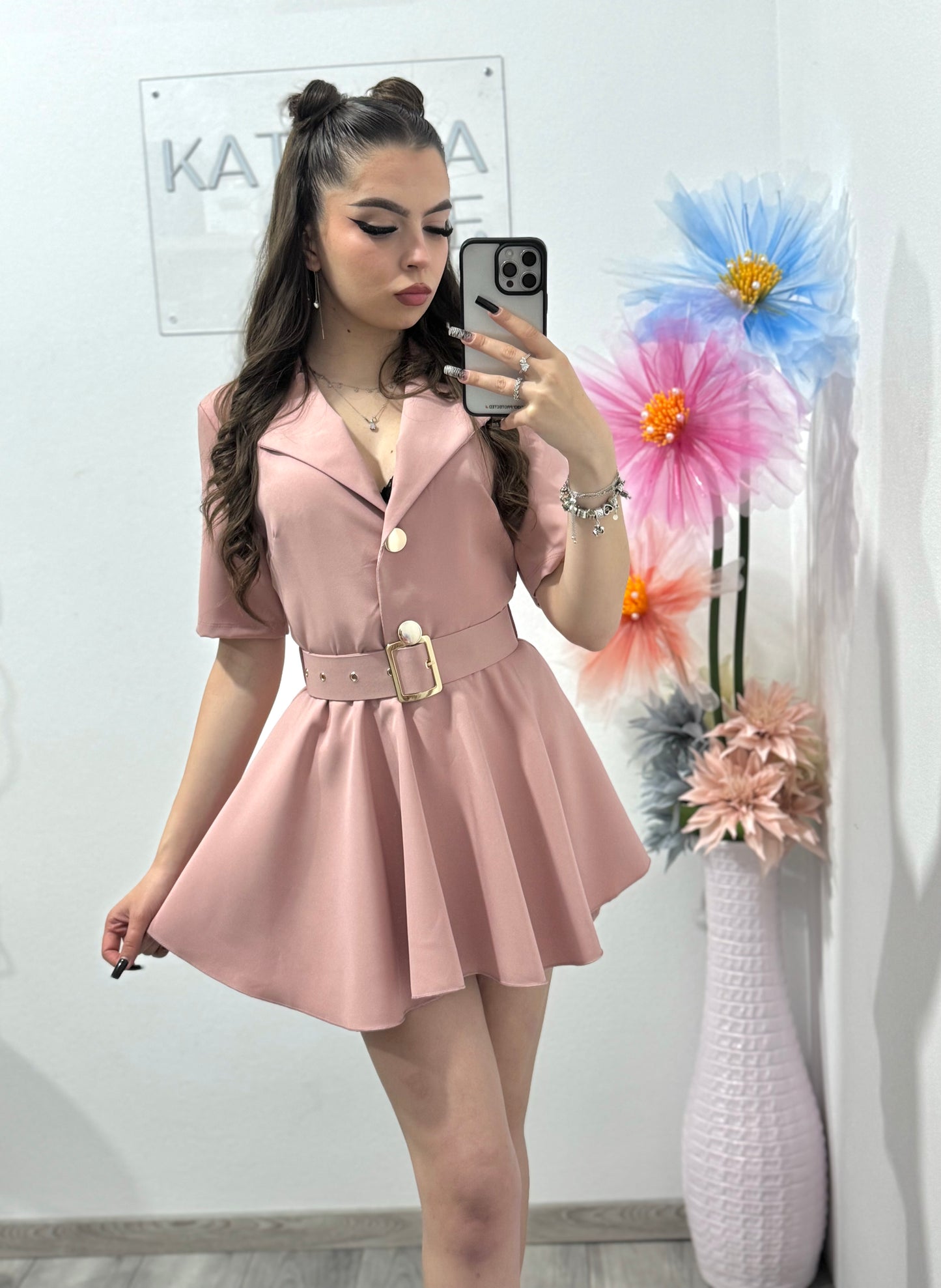 Salopetă elegantă roz pudră Francesca