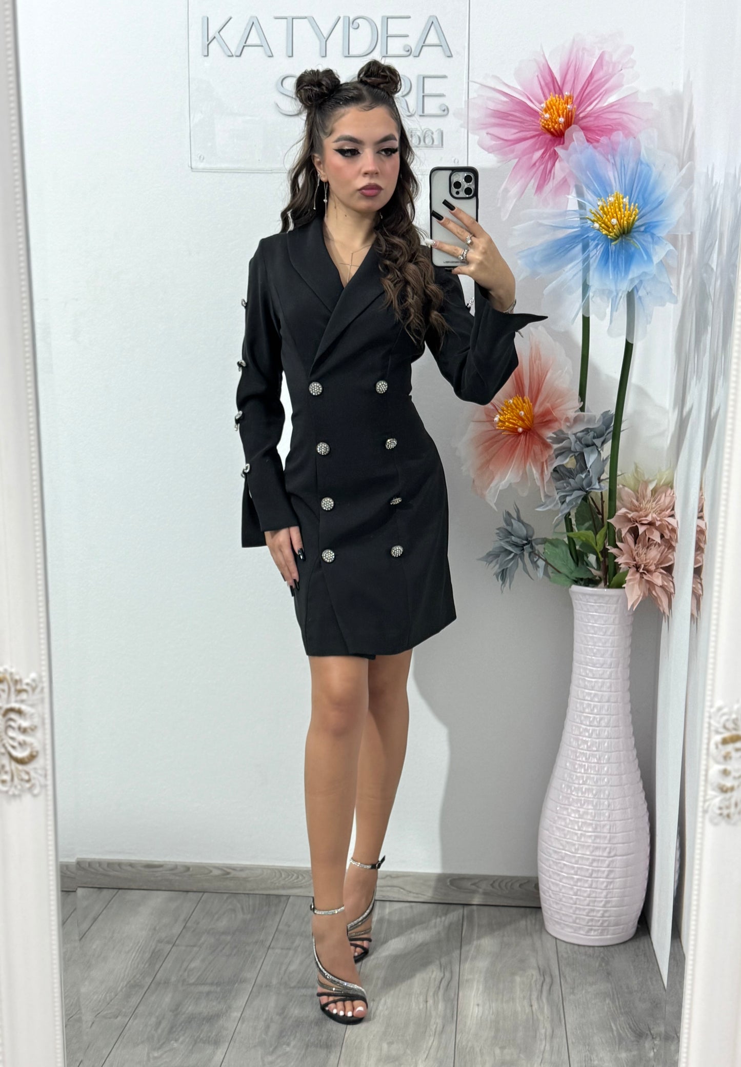 Rochie eleganta tip sacou cu fundițe Rianna