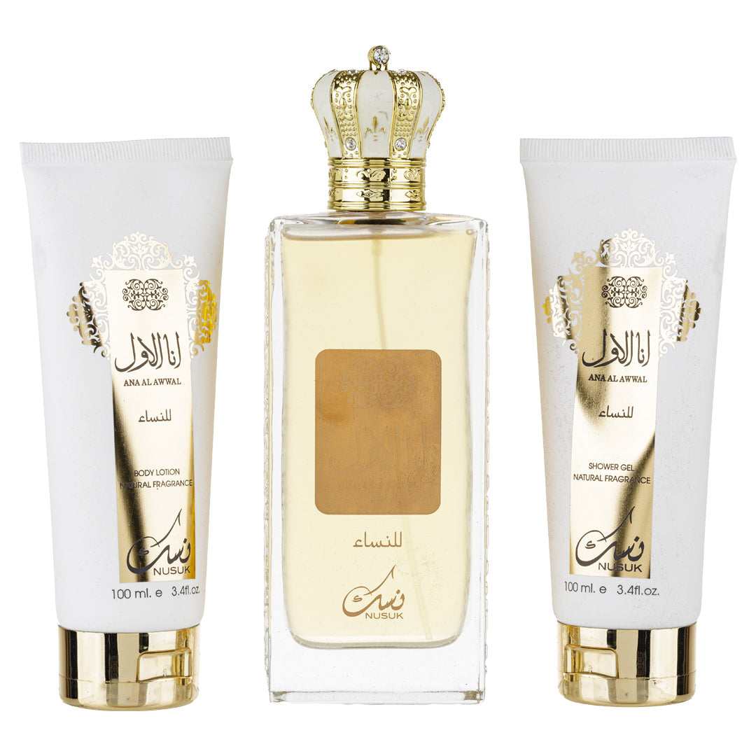 Set Cadou Ana Al Awwal Apa de Parfum 100ml + Gel De Dus 100ml + Lotiune de corp 100ml, Nusuk