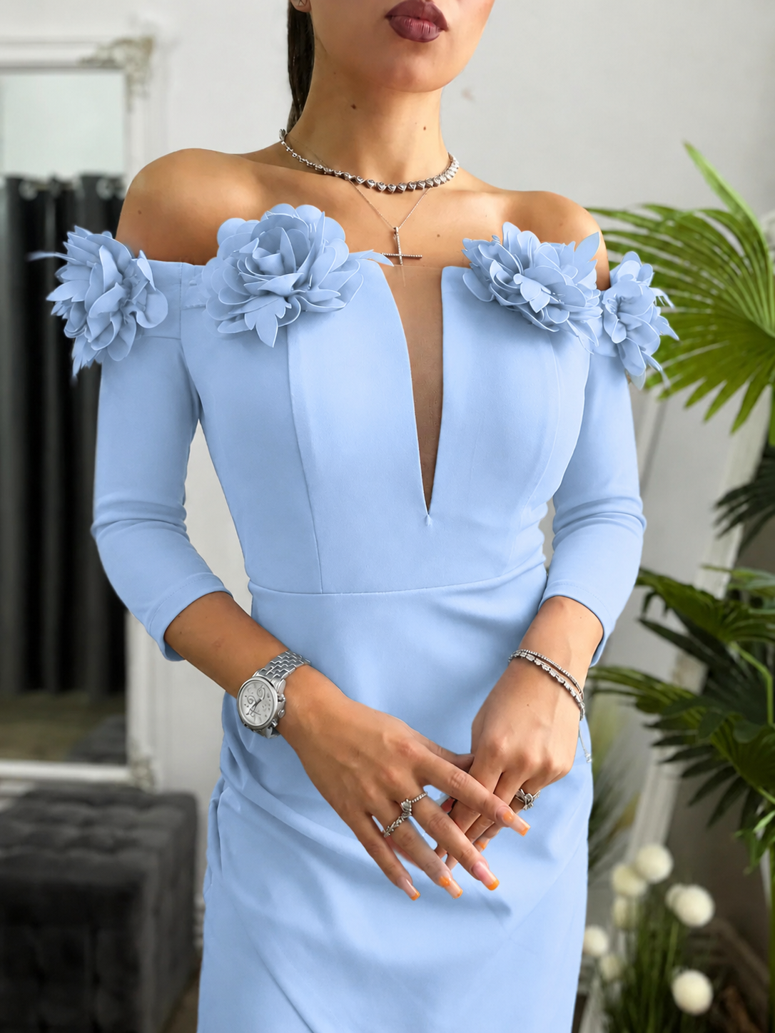 Rochie midi cu maneca 3/4 Maria blue
