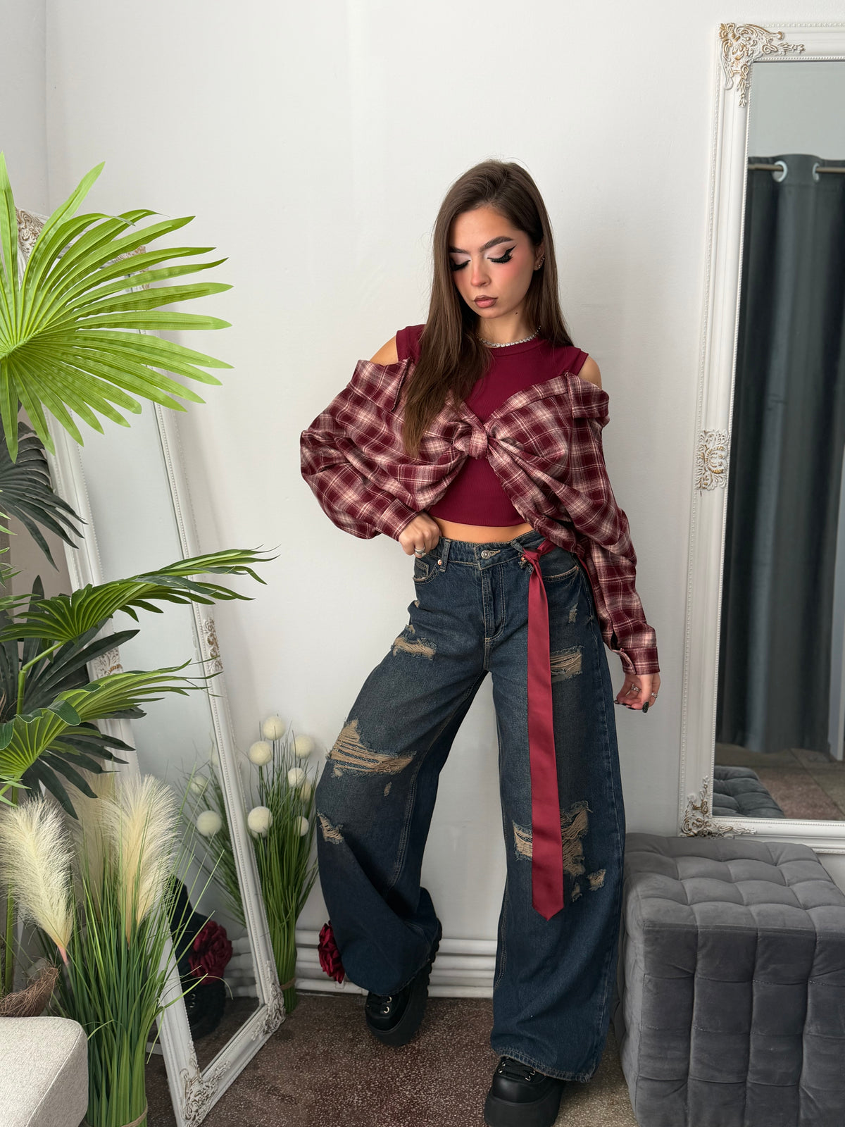 Jeans WideLeg albaștri cu cristale ARYA