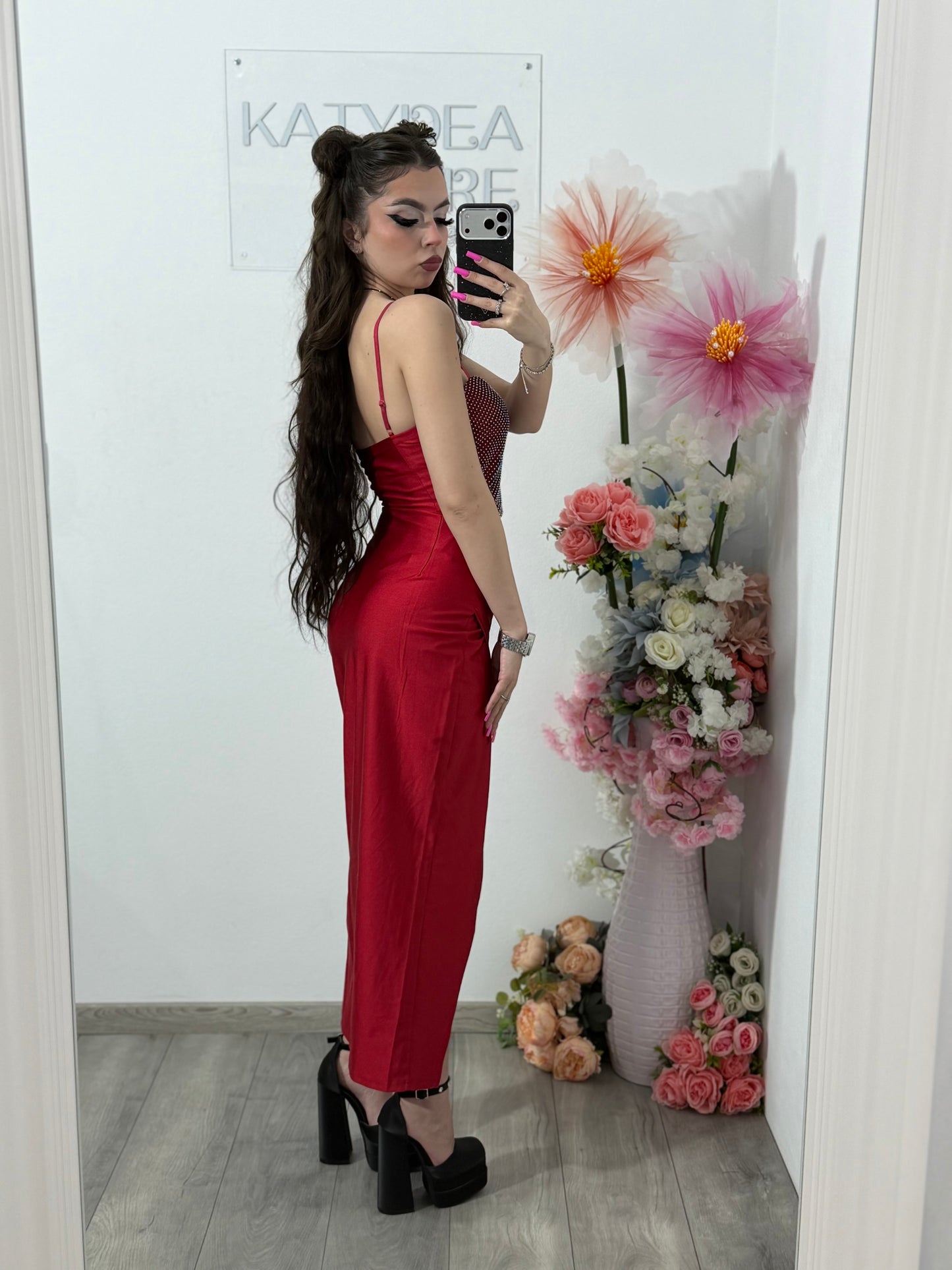Rochie midi cu cristale rosie DELIA