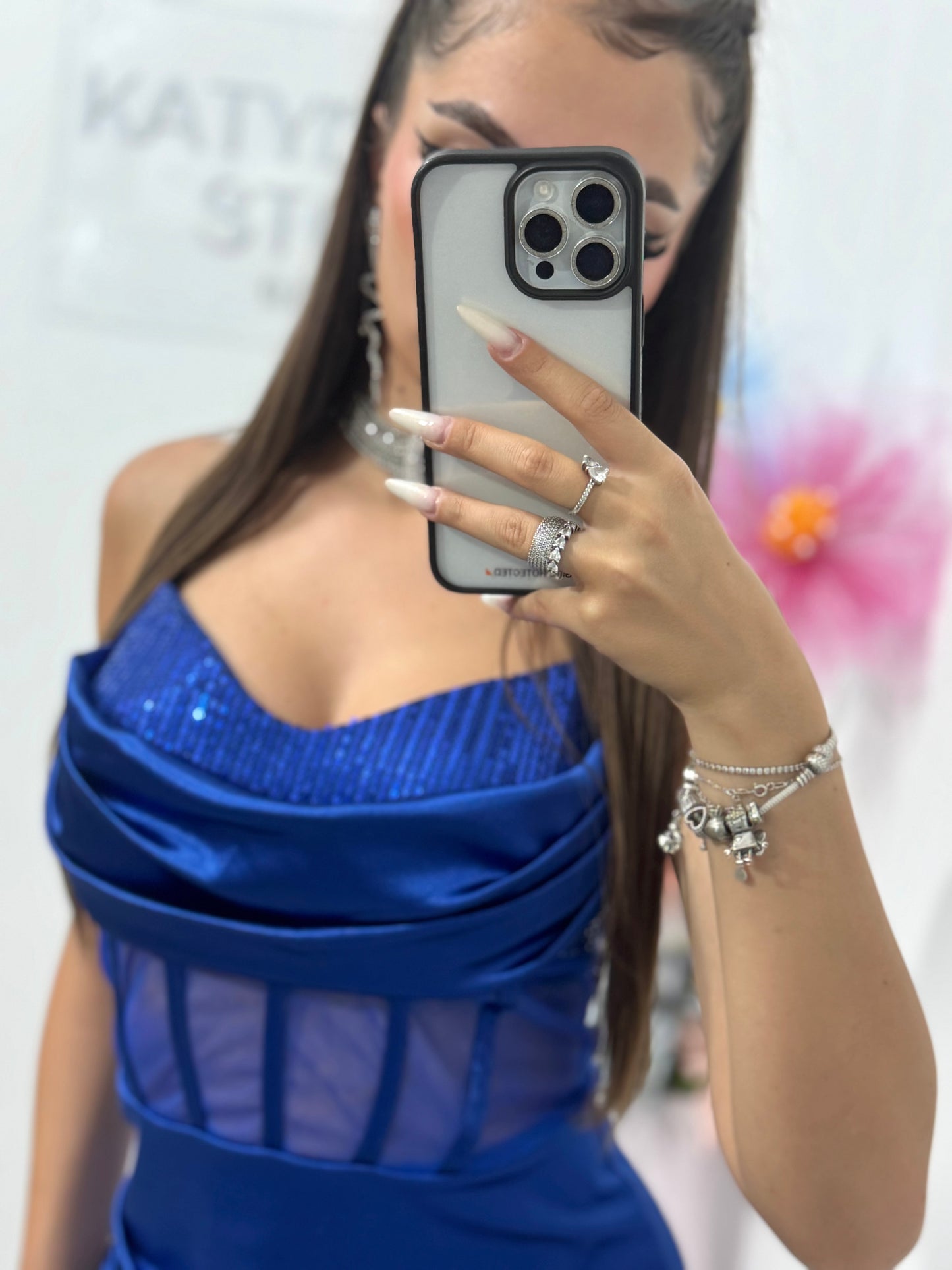 Rochie scurtă cu corset albastru electric Sofia