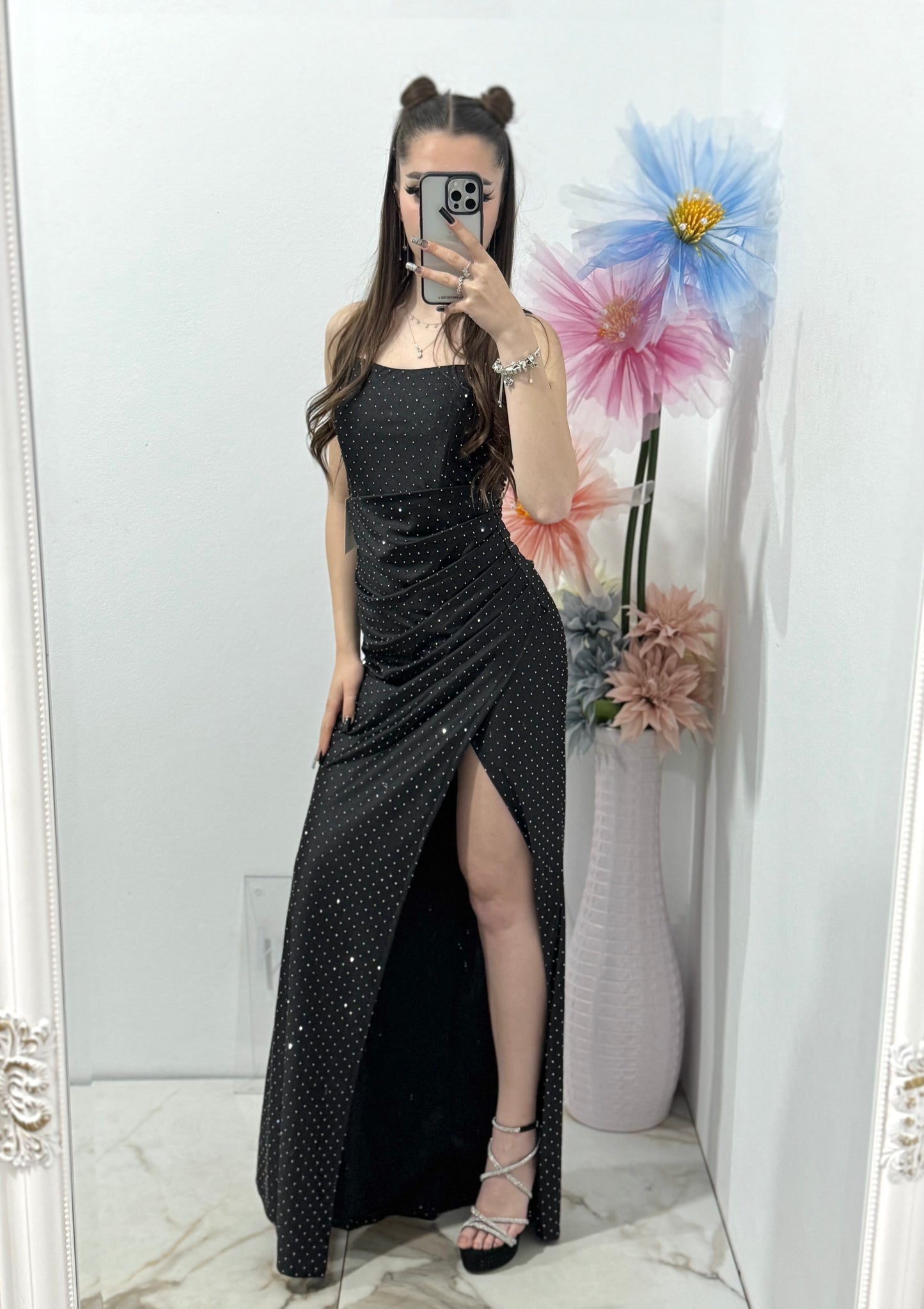 Rochie lungă cu corset pe spate neagră Caroline