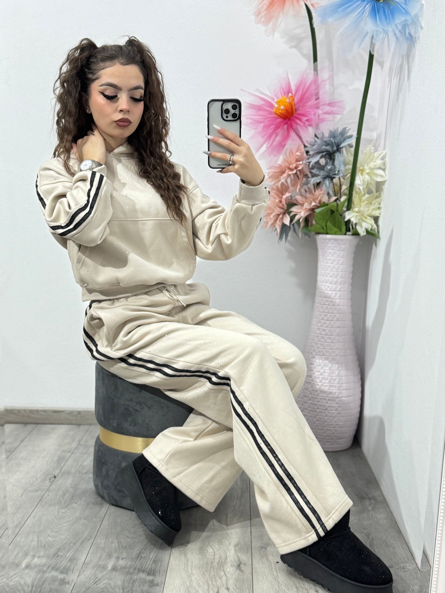 Compleu cu particule de sclipici beige GALAXY