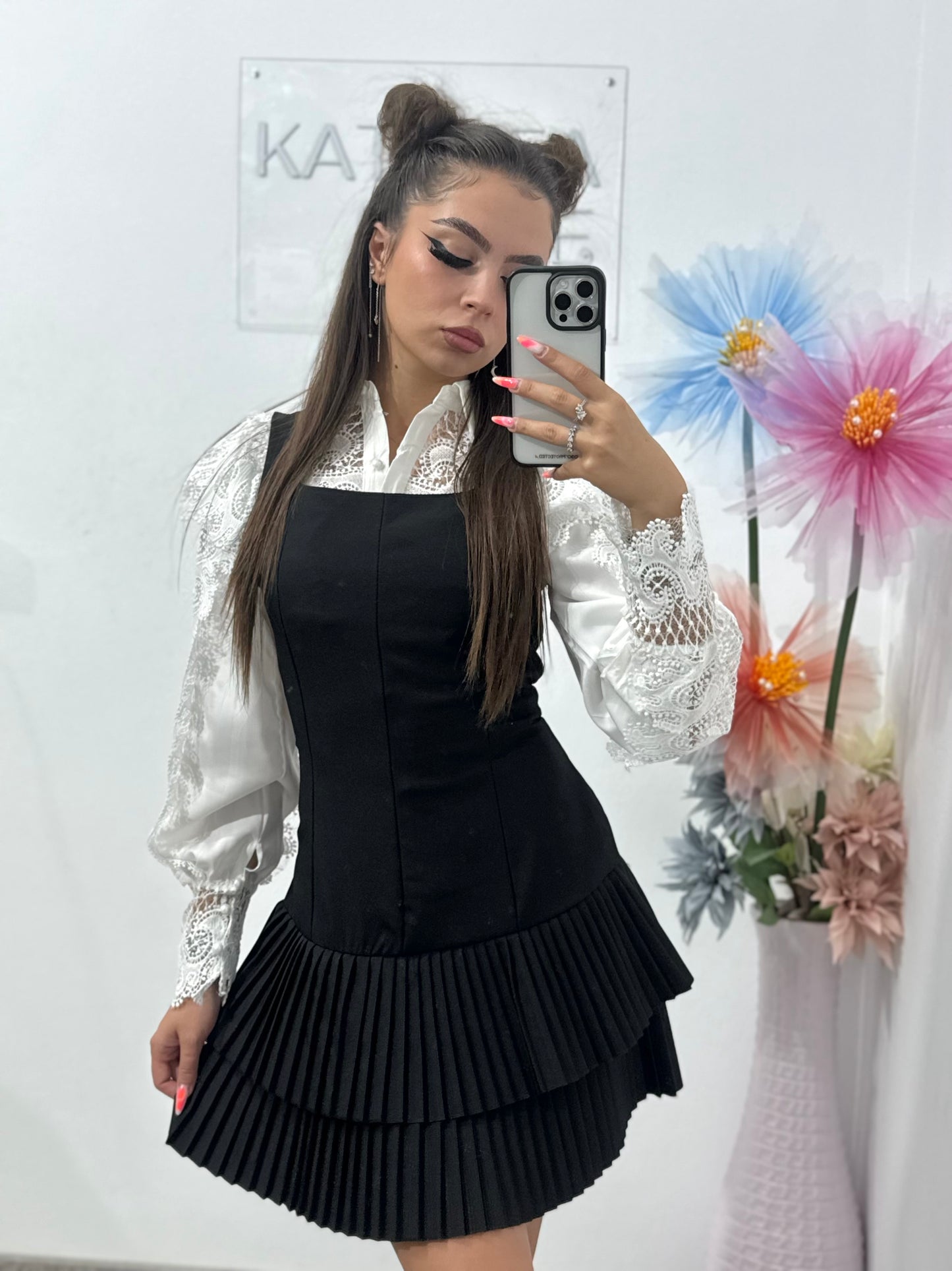 Sarafan cu pliseu negru Alina