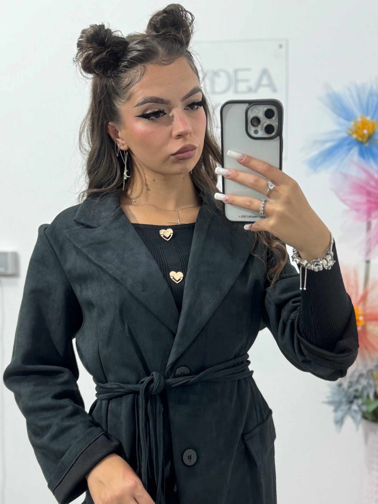 Geacă din piele întoarsă cu corset Delia neagră