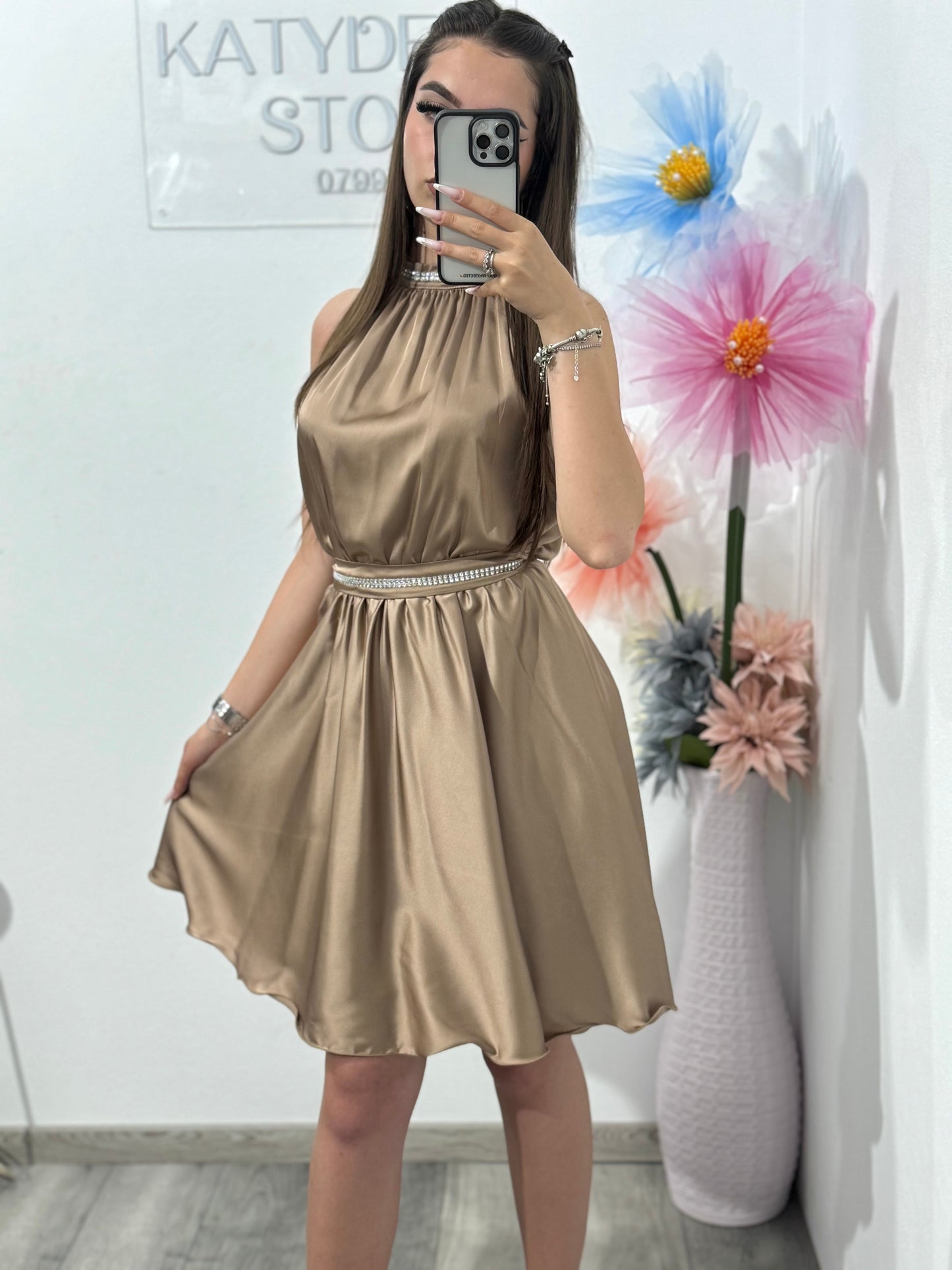 Rochie din satin cappucino Anastasia