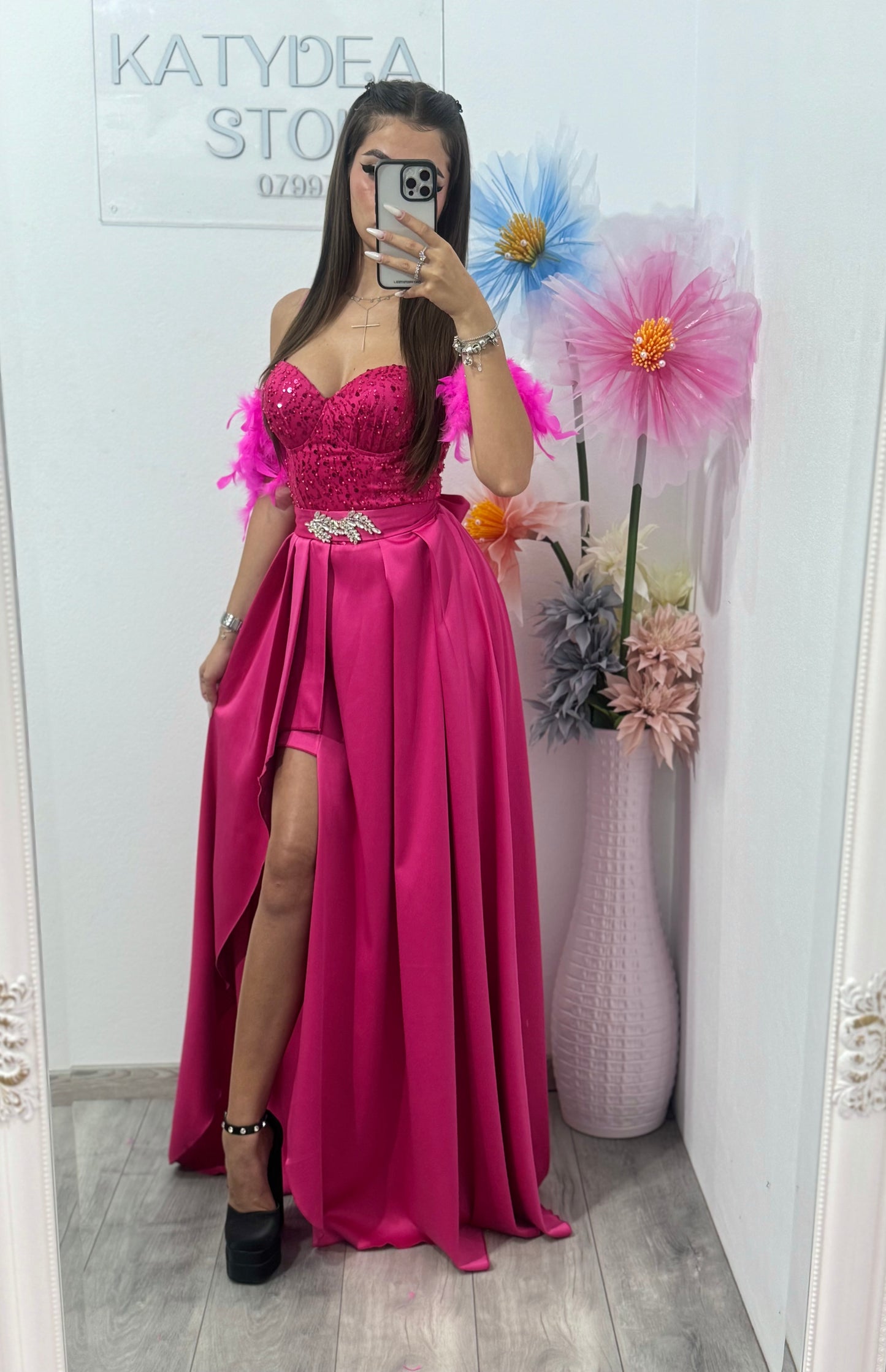 Rochie lungă cu paiete Pinko fucsia
