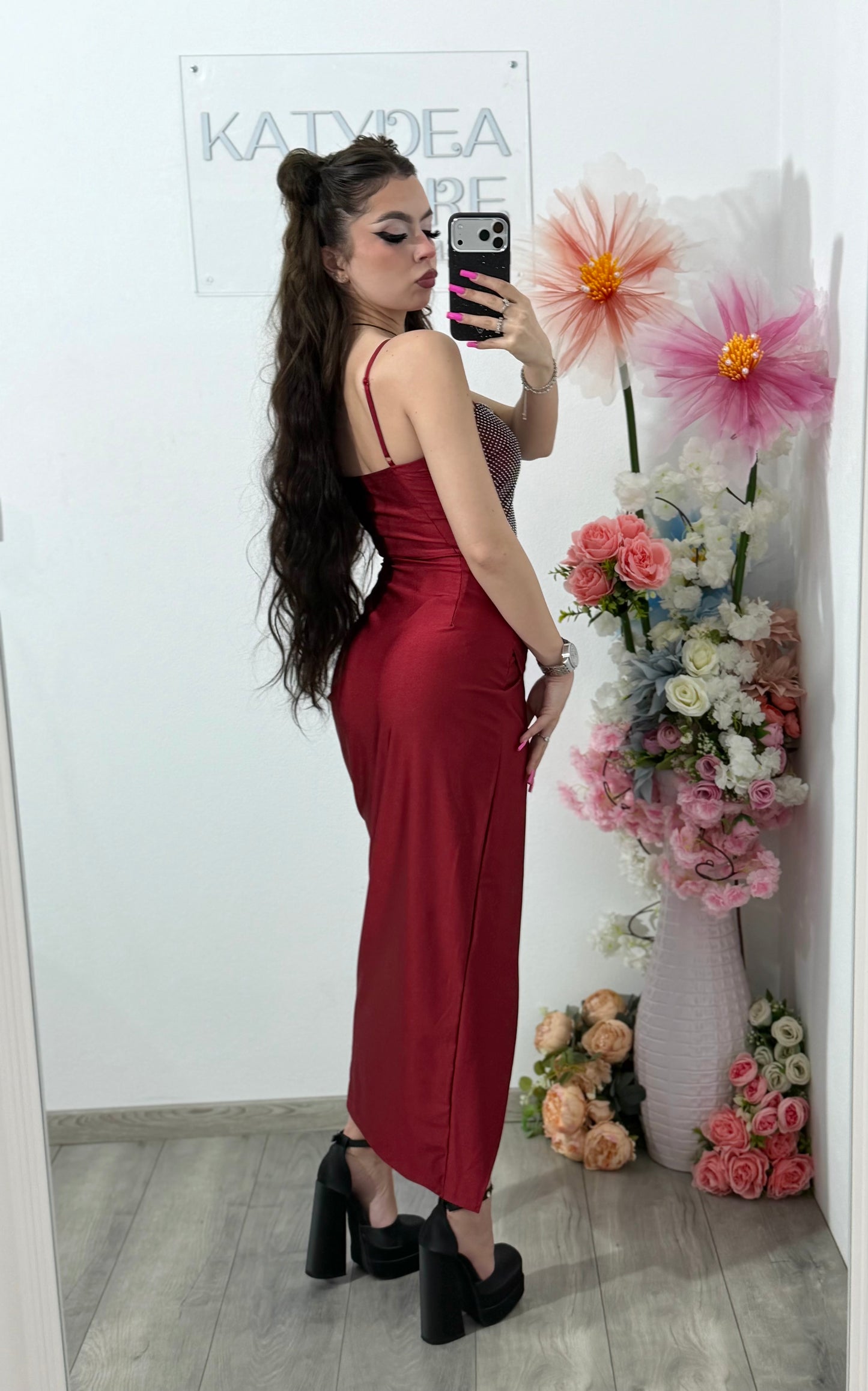Rochie midi cu cristale grena DELIA
