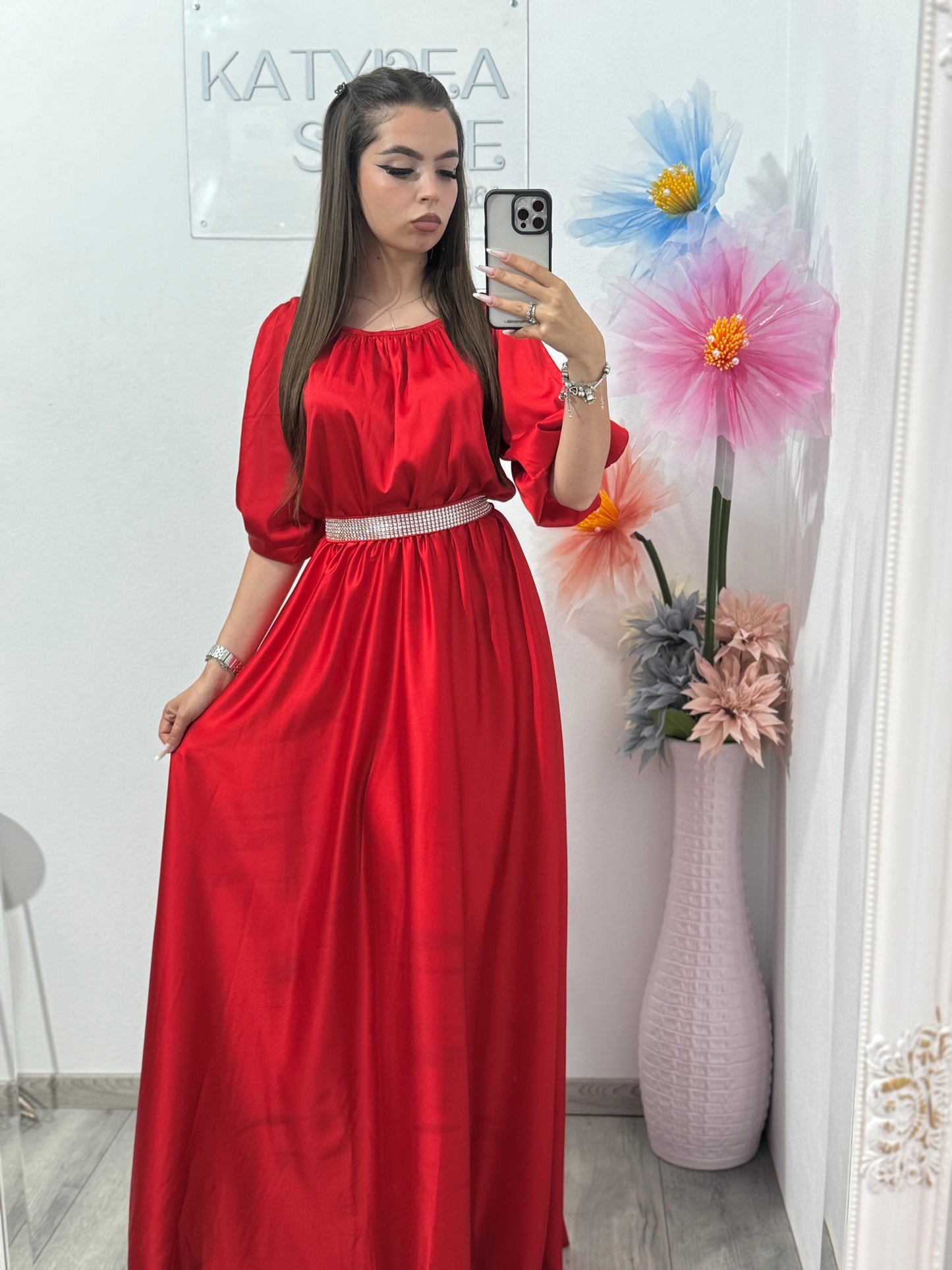 Rochie din satin roșie Anna