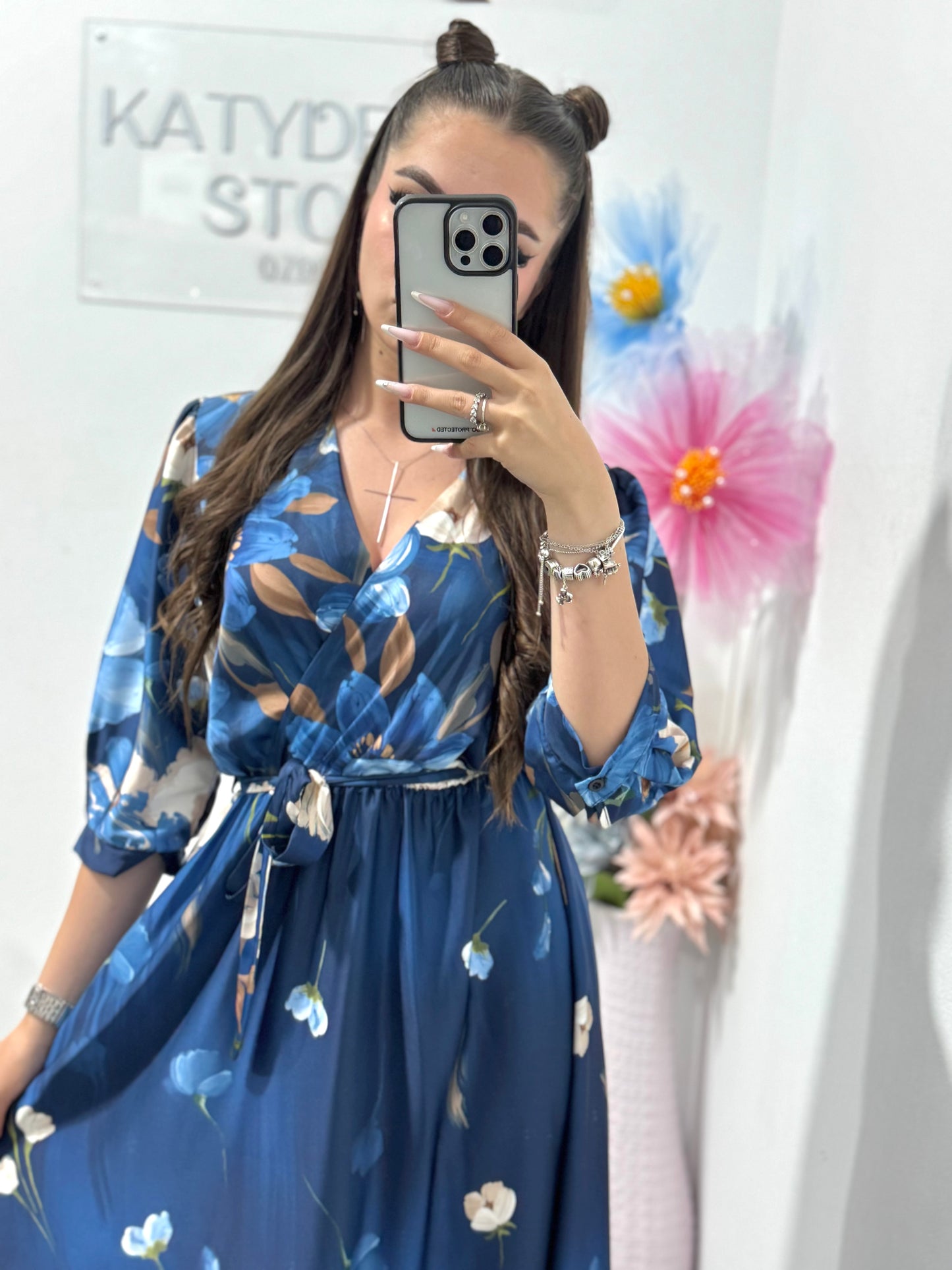 Rochie satinata cu imprimeu floral Bella