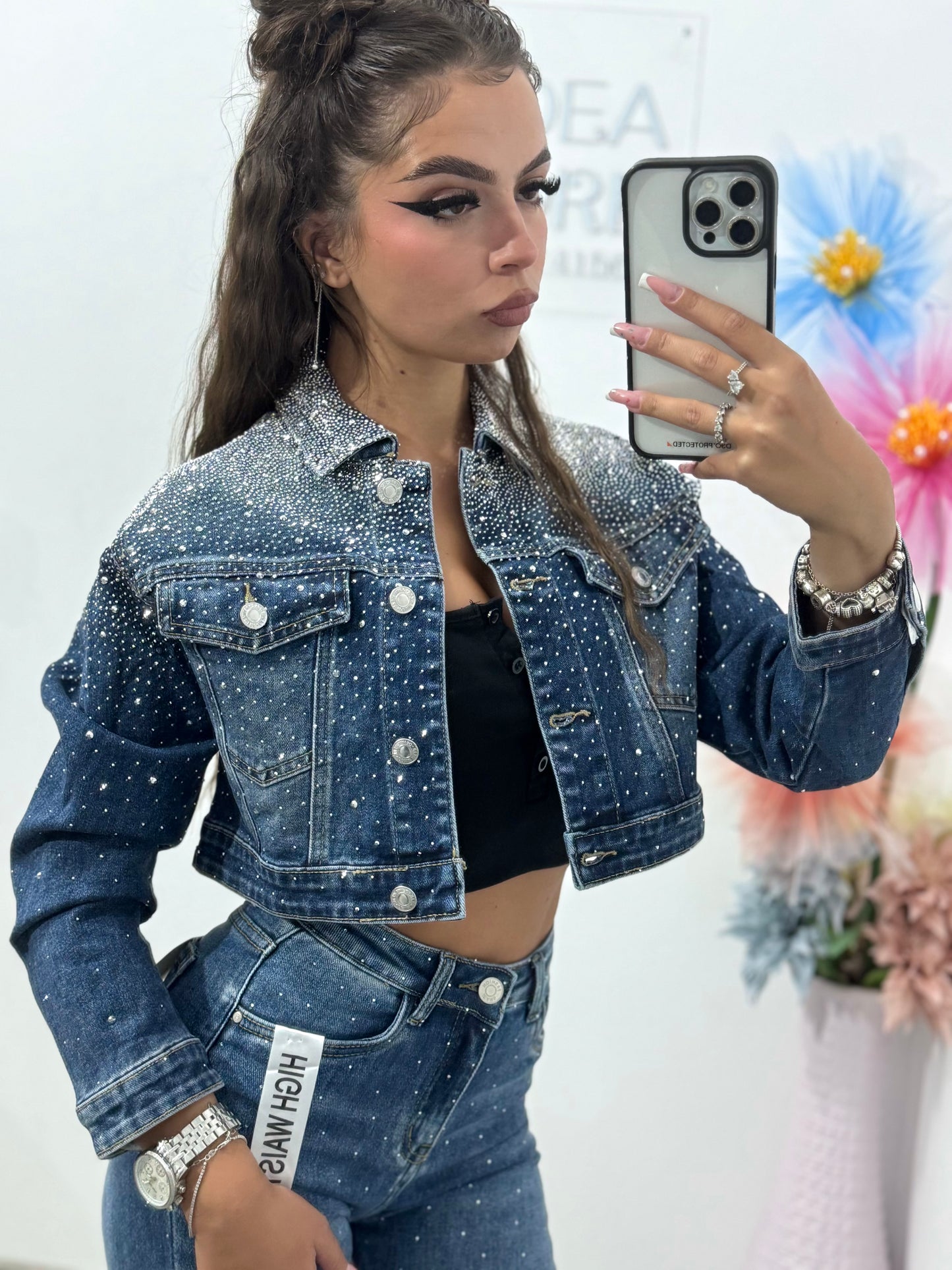 Geacă din denim cu cristale ștanțate blue Lorena