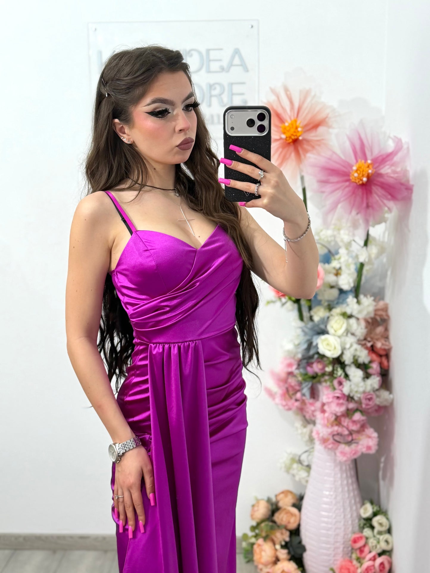Rochie lunga eleganta fucsia Monique
