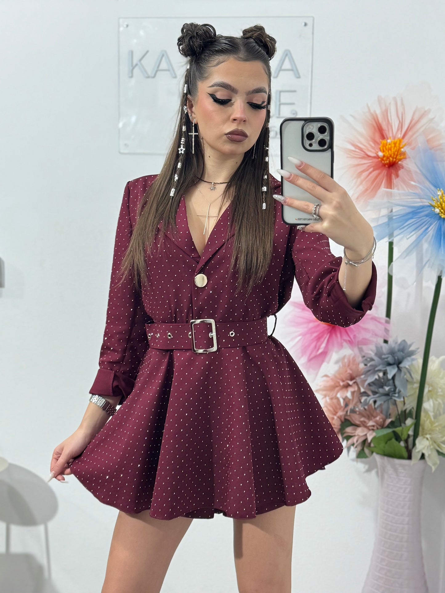 Salopetă full piatră grena Melania