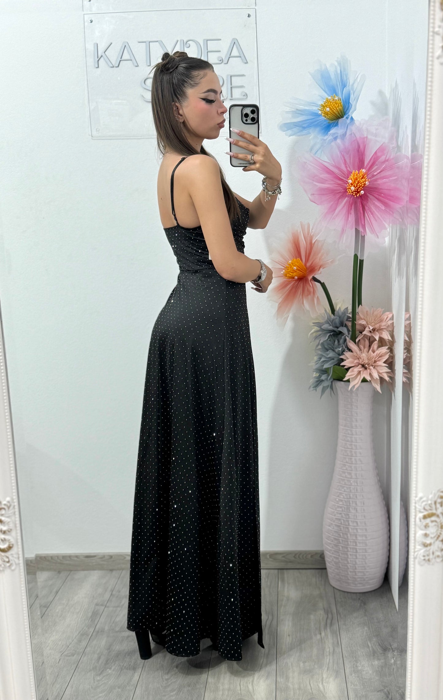 Rochie elegantă cu cristale neagră Glam