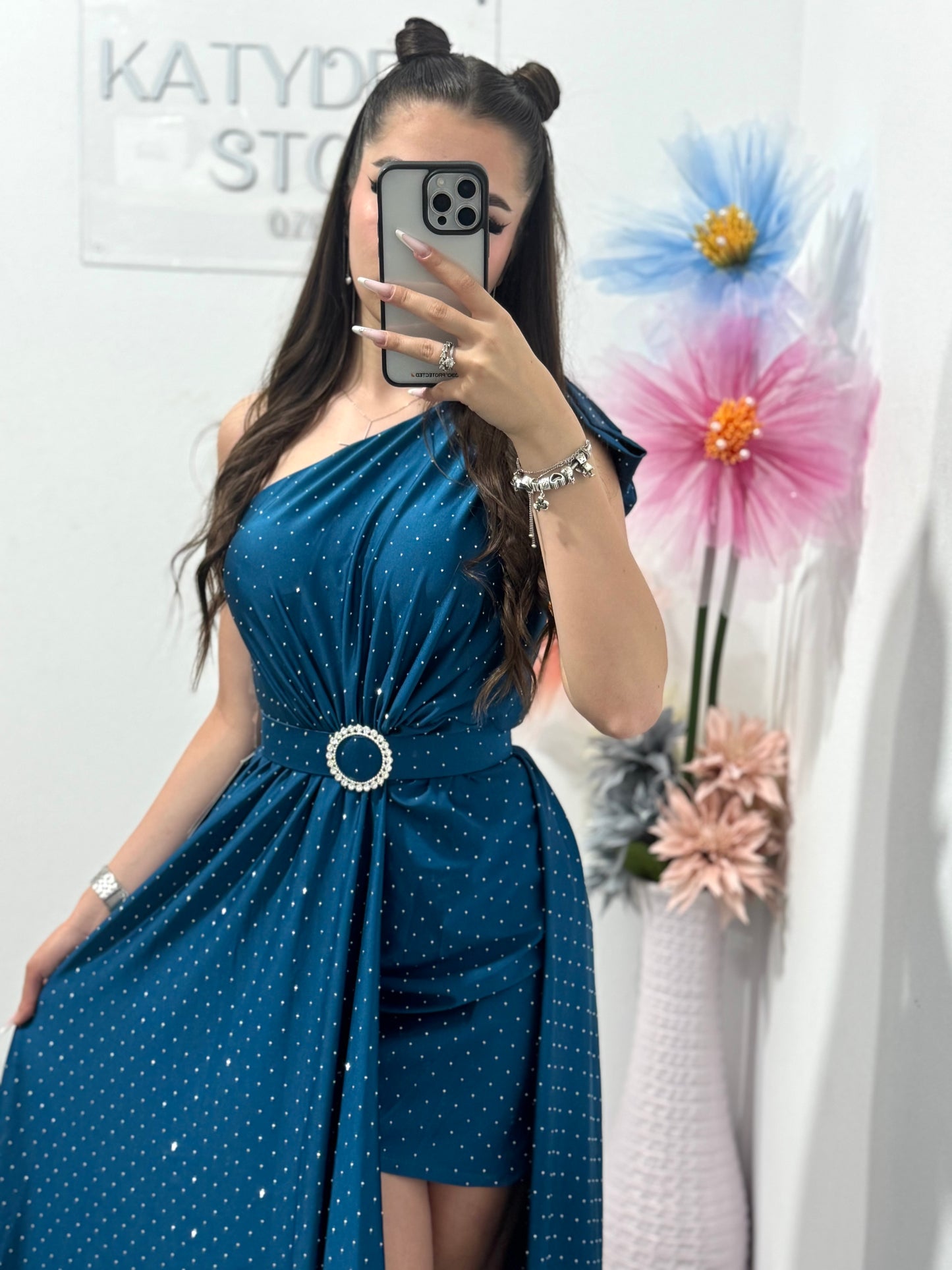 Rochie elegantă cu cristale turcoaz Cleopatra