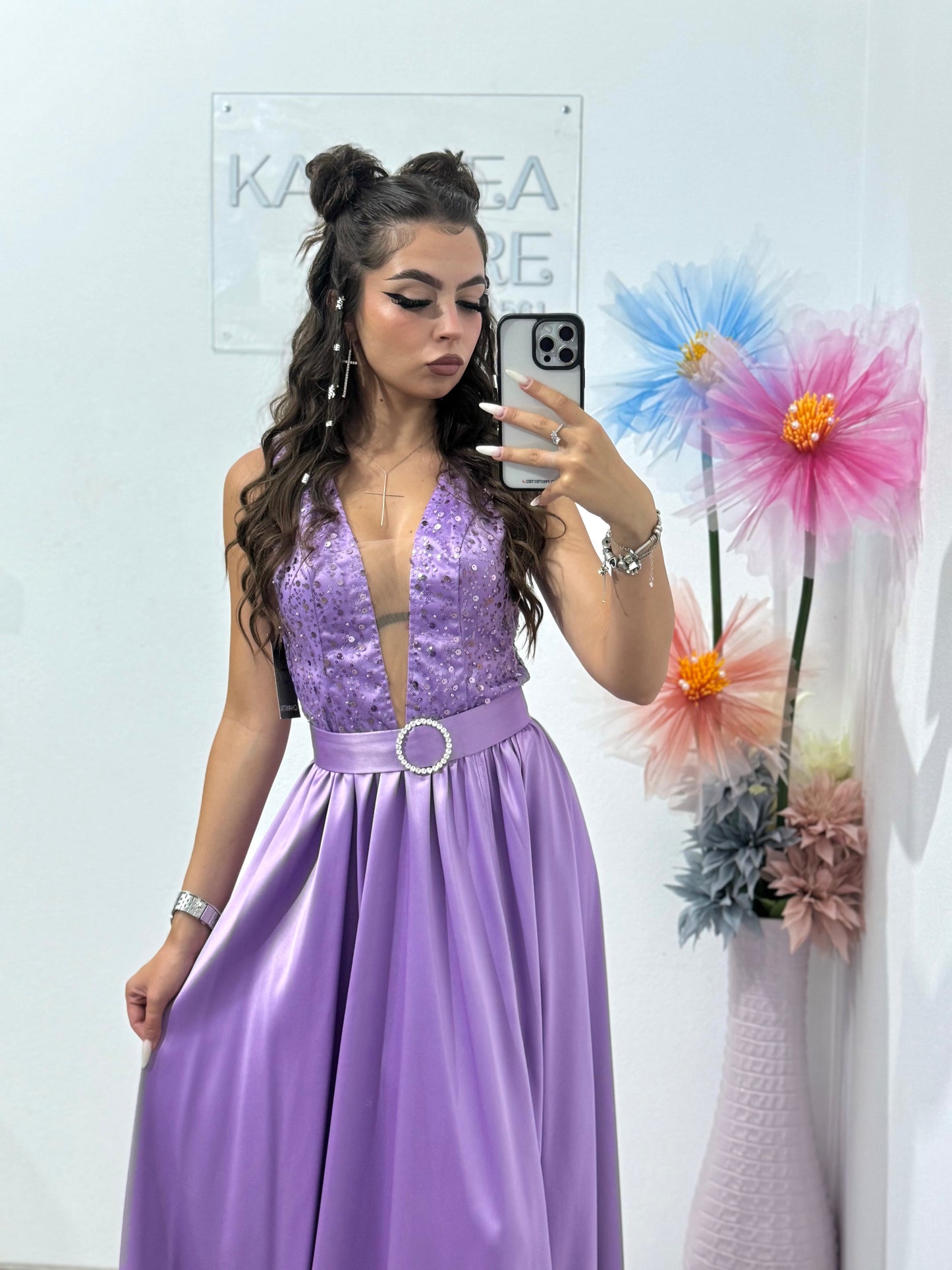 Rochie elegantă din tafta Lila Afrodite