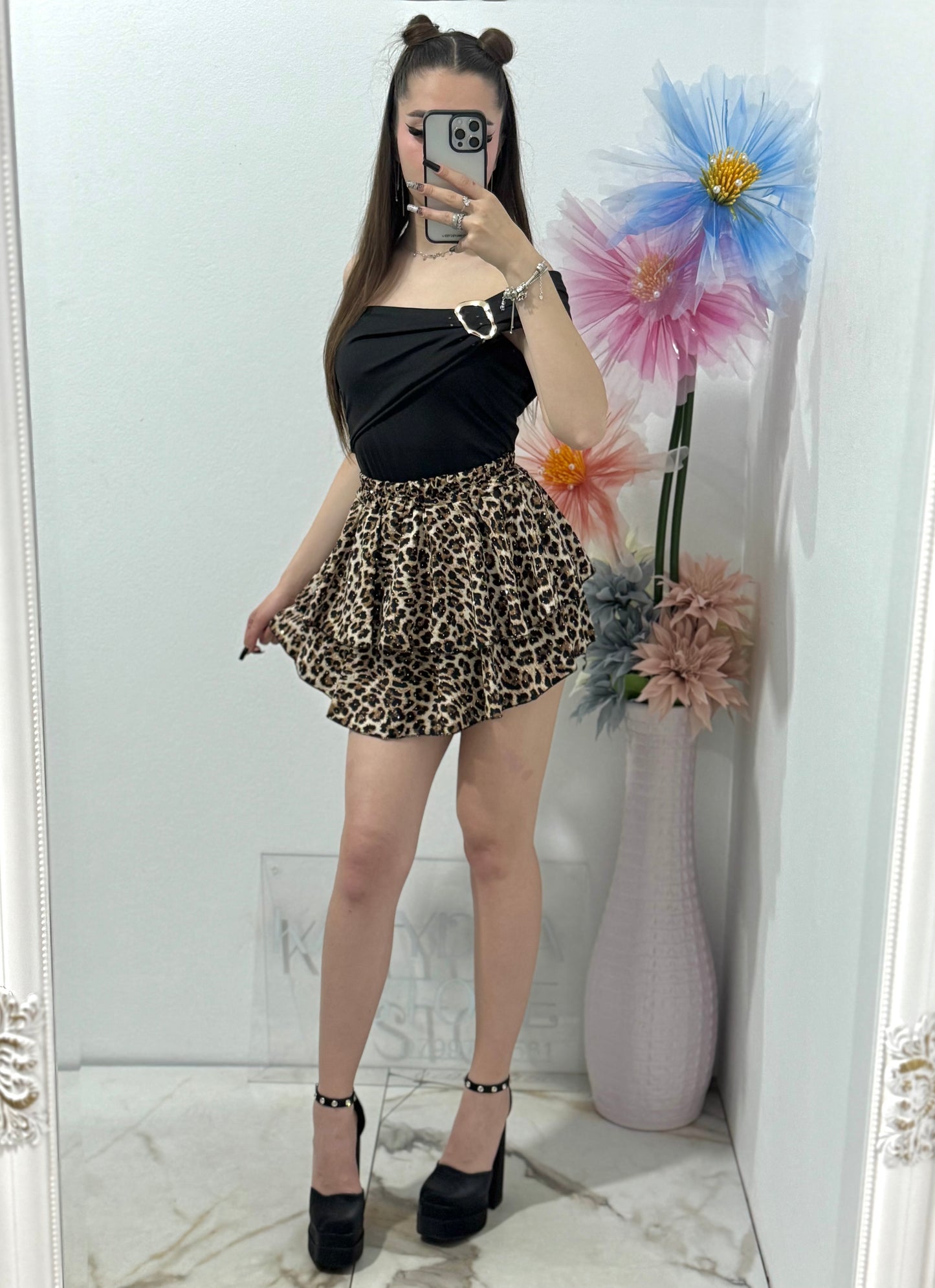 Fustă pantalon cu cristale animal print Valeria
