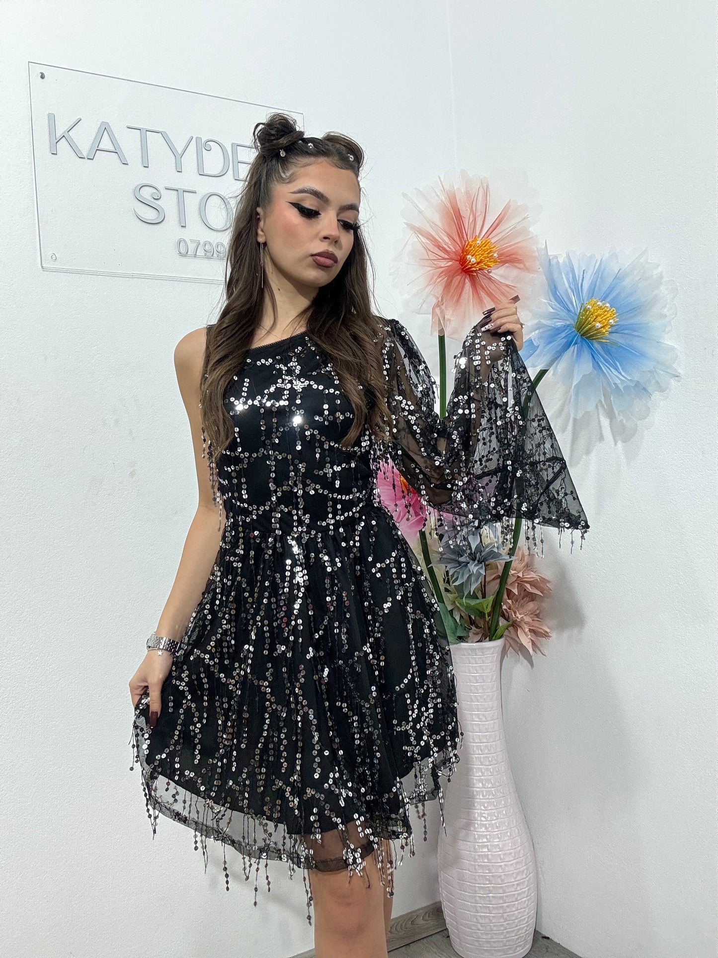 Rochie eleganta cu paiete argintii Michelle