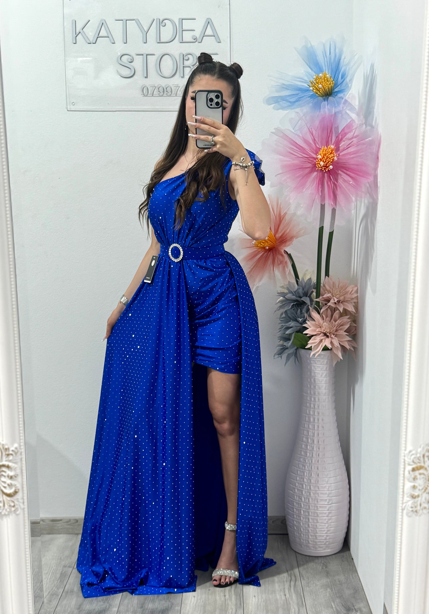 Rochie elegantă cu cristale albastru electric Cleopatra