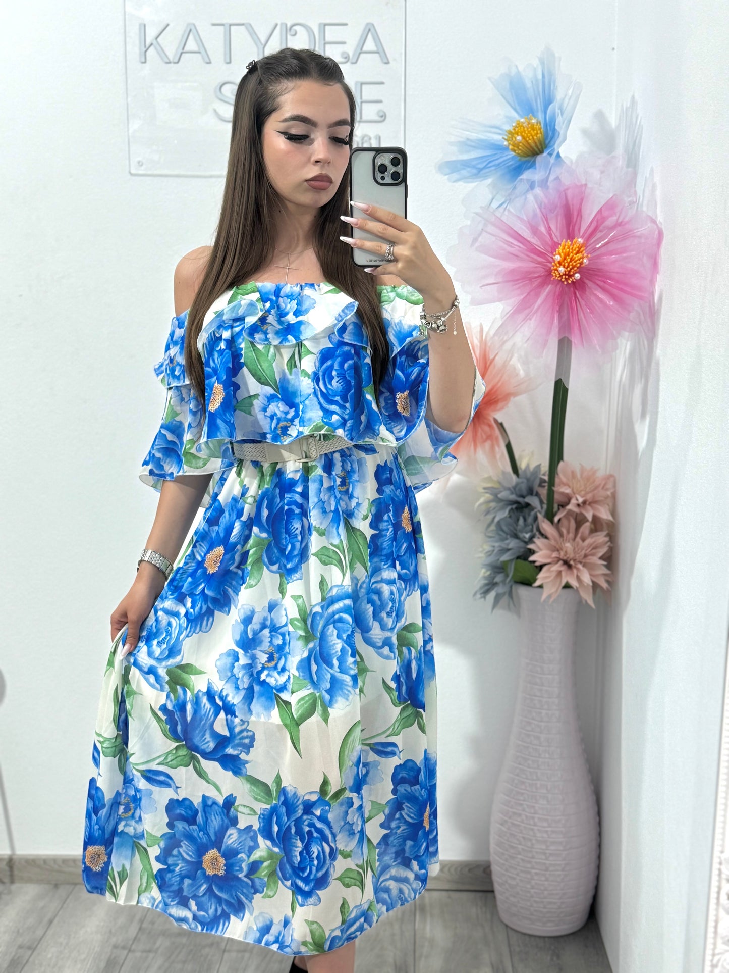 Rochie cu imprimeu floral bleu