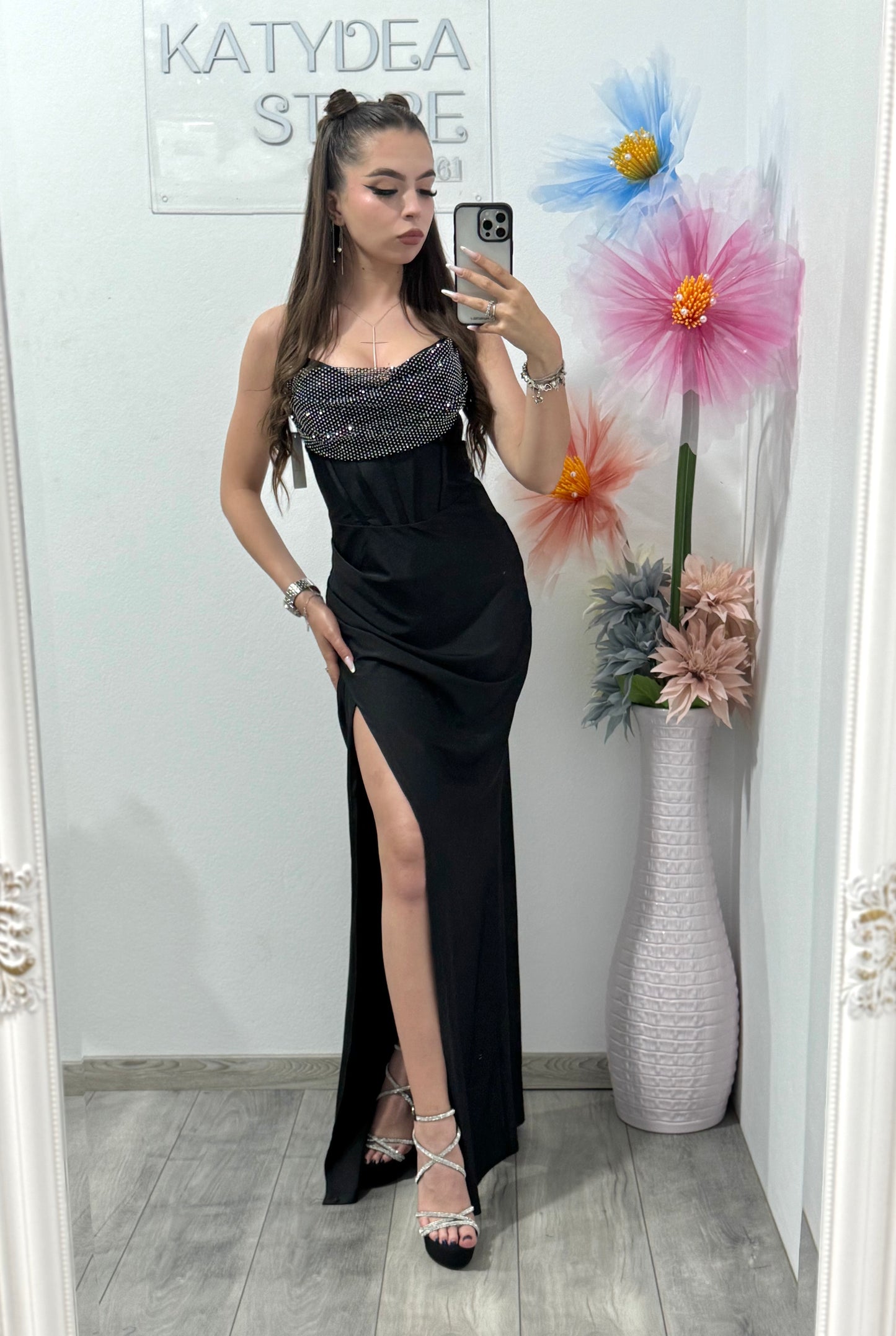 Rochie elegantă cu cristale neagră Katherine