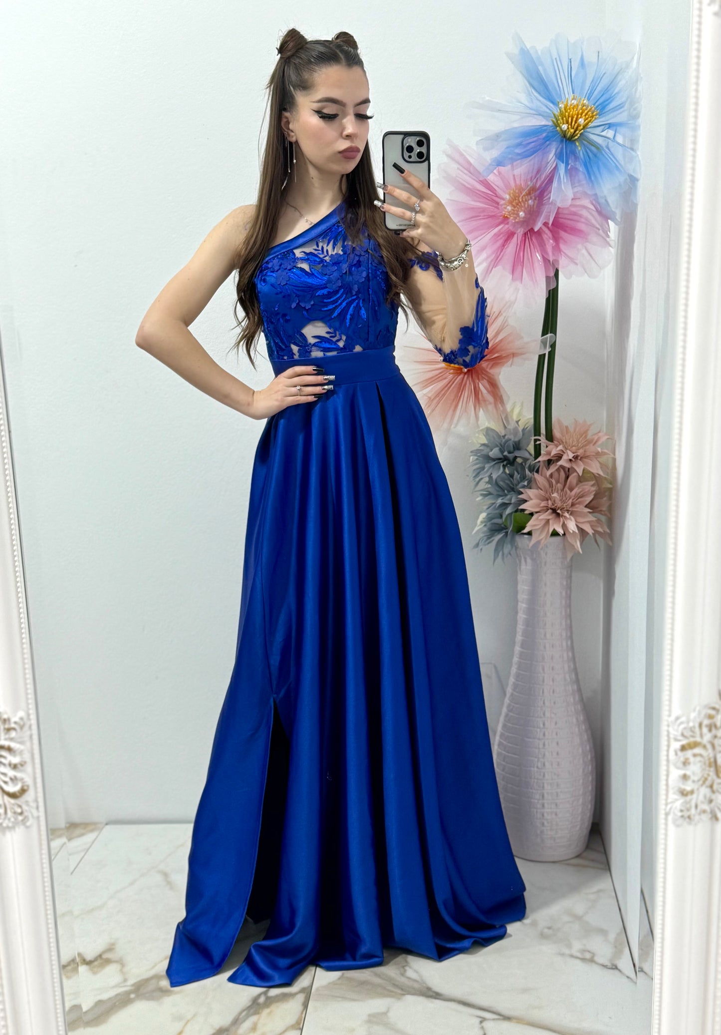 Rochie lungă din tafta albastră Elegance
